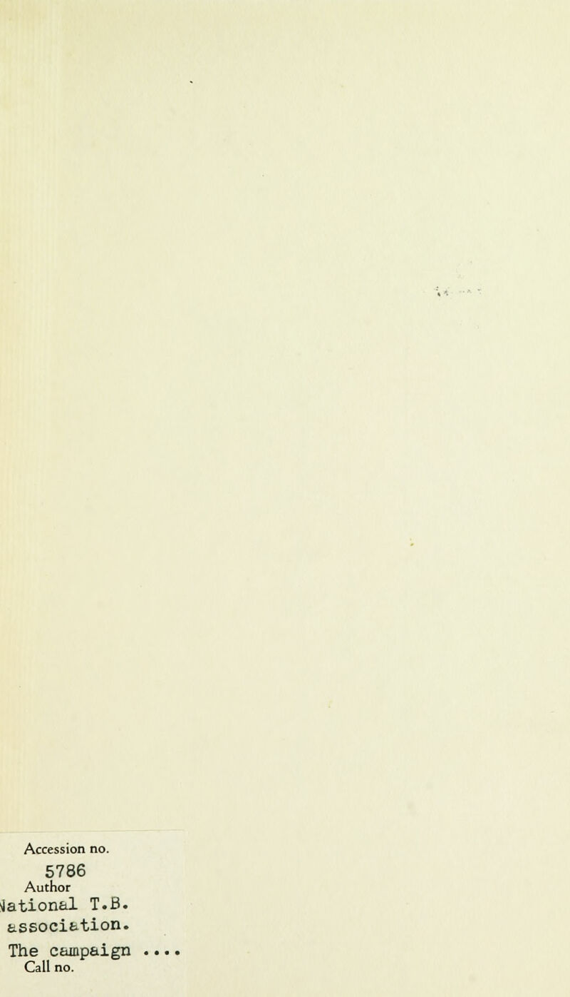 Accession no. 5786 Author National T.B. association. The campaign Call no.