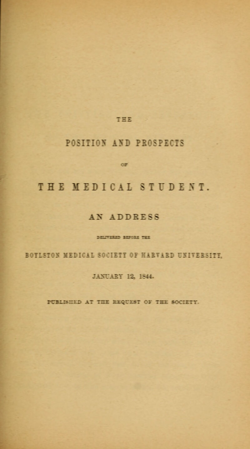 THE POSITION AVD PBOSPECIS or THE MEDI CAl STUDENT. A>' ADDEES5 EC'iLSToy MiPicii 5. Ill I .: ;:±i~iS3 ryiTissiTT. JANTTaST 12. 1544, pumi g^FP AT r^z iiqrz5T of tez *o«3:ety.