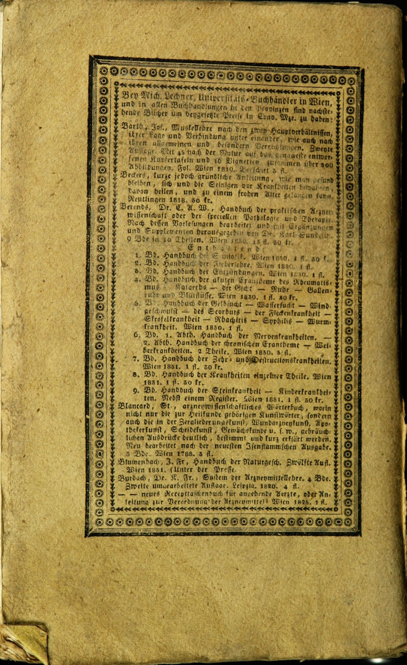—-^*l * 9« Weg. Seiner, U»iKr(I«äi«SS5K«U««I Sorli-, 3of., SBiussfelFebre norti betl MM» ft«m(*,»ilfiA.ur «F« San» unt fflerbmbi^ »,;.*!* 'w?Ä <6r«n aBaemernctt uni) beftrit '? nartl »Uth««»««* ASSE *• '. iV ffc. 5,°r[cfu««n »'arbeitet unb r ,1 | 9 3t< jn .0 itftfiitn. 2l-:, 1 ä0 ,, JC , <£ n t b . : f . * l' »!' i<,urt- [ g '»W f- BSIrn 1850. KT 50 '. |f s. 33b. ^anr-bjir! frr Kirberlcftr«. aCi»n I8S1 | ,1 % i. -Ob. £atib6ud) bei gnljunbfleiMn. Otten l;.so 1 (J £ 4. S3t>. ^anbbiidi ber armen Kraut««»! be» ft'brumoi'lS * miis ««'««**,- ber Wie!:: _ fjf„br _ («„Den ' UfluHf. Srien 1830. I fl. »ofr In <jnjubbu<e bet P],if.|ii*t — üBaiTcrfurfit — UBInb. * brt e»rfm« — ber_ßre<frnfr<inFbelt - J I S | ac»t.,i>iil|t «frofaFranFbett — <R6ao)7tit — sVpbiiiV — Oe'iirm. , FratiFbrtt. ÜEIflt 1830. 1 fl. 6. 33b. 1. tfbtb. £anübud> ber STJerbenfranFbeltrit. — $ 2. Ä6tt>. £anbbud) bot rbronifeben «rcintbrme — Oßel. J berFtanfbeiten. 2 StciU. ÜBlen tsso. j fl. 7. 23b. £anbSud> ber 3ebr< ujtaj£>e|ittieili>n<$rratifbeltrn. i SBIcn 1891. 1 fl. 50 fr. 8. 23b. £aiib&nd> ber tfraiiffttiten rfttjeFrier Sbcite. ÜBien » .1851. l fl. so fr. I 9. 33b. £anbbnds ber SteinFranfbelt — ffhiberFrüiiFbel« * ten. Sftebft einem SKeflifter. ißien 1051. 1 fl. 50 fr. * [ancatb, ®t , arjnrr/roiffenfcl-aftlietc« »örterbudj, worin» nid>l nur ble jur £eilfunbe grbürfqrn Simfircürler, fonfern J aurt) bie in ber 3er«Iieberurmi>fun|}~ atunbcHjnrnFunf}, %iv J 1 e*eibefunff, @rr»iid>0Fimbe u. f. rr>., aebrü'u* J ttleferfunit, tin>en ^ill?briitn yiumui , i'iin 11 uiiv iurg frrinri n?erl ?7ru bearbeitet nad) ber neucllen Sfenflammfdien Su>aa(r. 3 2JJ-- Elen 1788. 3 fl. ä&; J ffllmneiihadi, 3. Sr» ^»anbbii* ber Üiaturaefd). glrüIftiVutl. Z £\ $, IBien last. (Unter ber greife. *S\ l SJutbudi, iir. ff..5r., ©»rtem bee Mrjnebraittellebre. 4 ®be. Z ^;Z Streite imtuearbeilete Tluftaoe. Selojla. lsao. 4 fl. j 0 t nene<i •Ktecptta!rf;en^U(^l für eiiiiiebfnbe 2(erjte, obtrÄn 01 «95. 1 fl. Z' © \1 Ituuna *t»r nifroroiiuna'Mr arinenin'iten »ien 18S5. in. f. 55