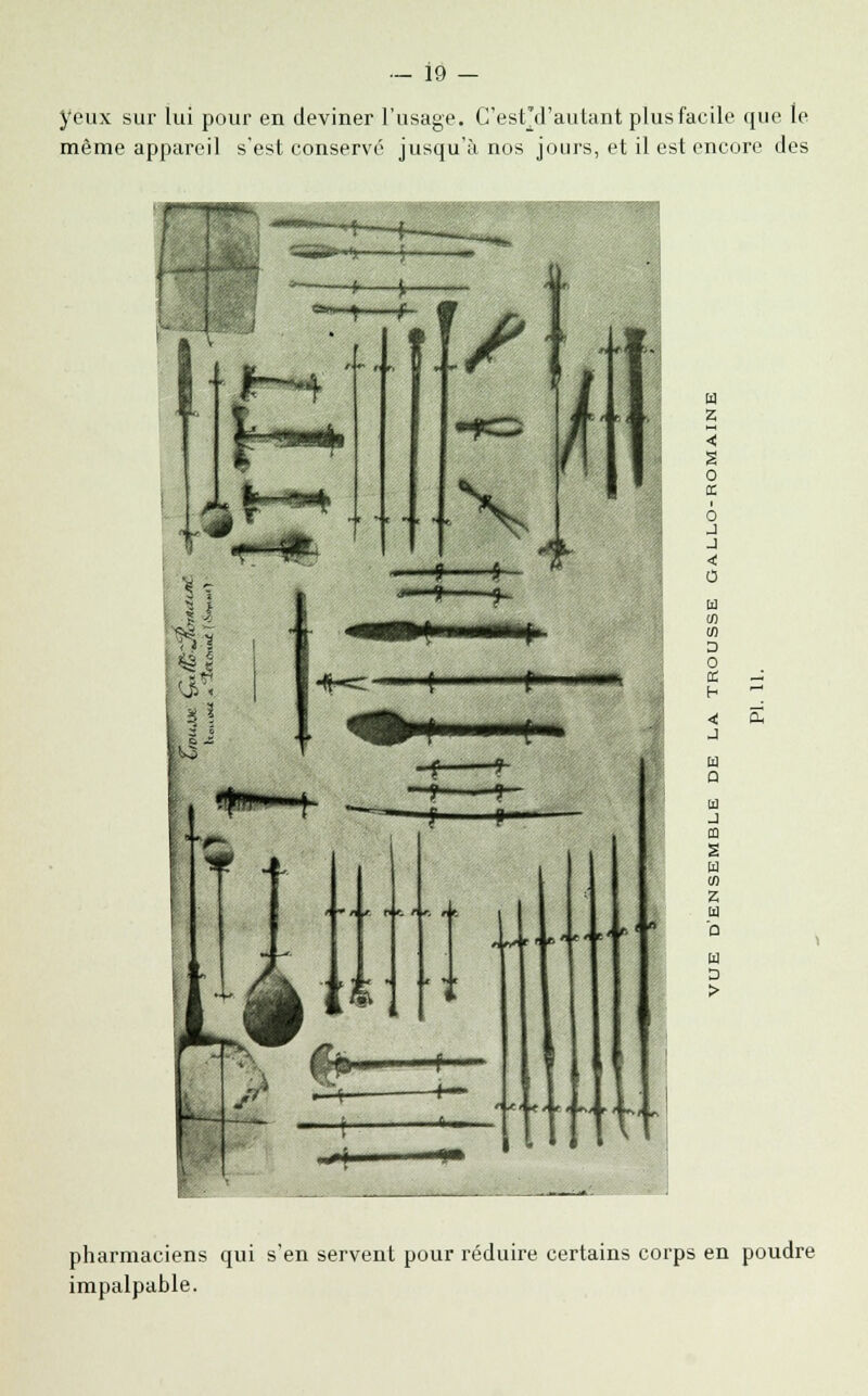 yeux sur lui pour en deviner l'usage. C'est'd'autant plus facile que le même appareil s'est conservé jusqu'à nos jours, et il est encore des a < o K r o j j < o [d (fl «1 D O CC h J a Q (d J m w Z W 0 ta D > pharmaciens qui s'en servent pour réduire certains corps en poudre impalpable.
