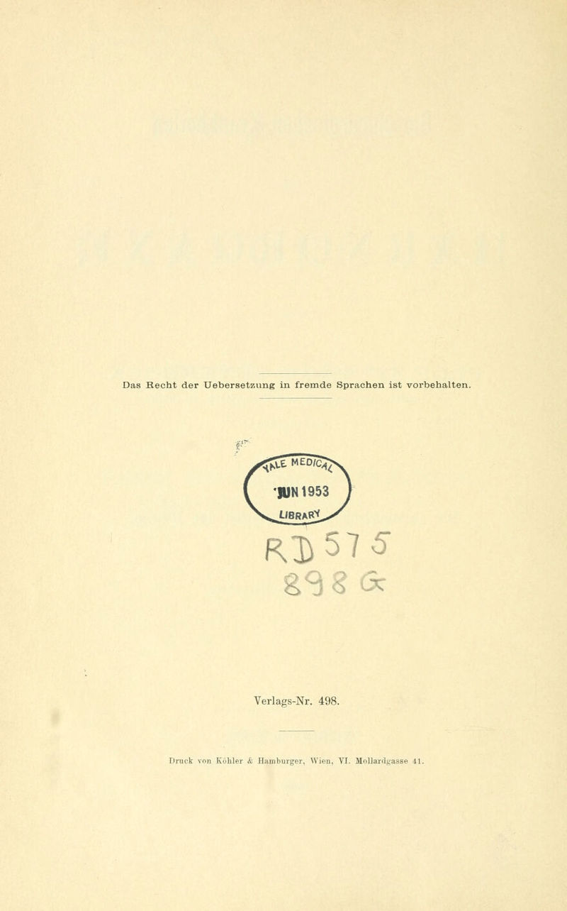 Verlags-Nr. 498. Druck von Köhler & Hamburger, Wien. VI. Mollardgasse 41.
