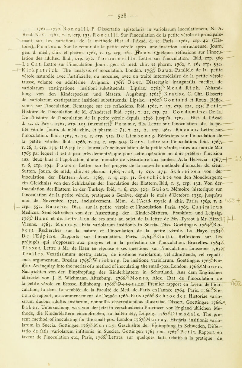 1761 —177°- Ко п с а 1 П, Р. В1з5ег1а1ю ер151окпз ш уапокгит тосикйопет, N. А. Асаа\ N. С. 1761, т. 2, стр. 135- К о п са 1 П. 5иг ГшосикНоп йе 1а реи1е уёгок е! рппарак- тап1 зиг 1ез уапа!юпз <1е 1а тё1по^е Н1з1. й. ГАсад. й. зс. Рапз. 1761, стр. 42 (Н1з- 1о1ге). Р о п 1 е а и. 5иг 1е ге1оиг йе 1а рей1е \'ёго1е аргёз ипе шзегНоп тСгисШеизе. }оигп. §еп. й. тей., сЫг. е1 рЬагт. 1761, г. 15. стр. 161. За их. ОиеЦиез гёЯехюпз зиг Ппоси киоп (1ез айикез. 1Ыа\, стр. 272. Т о г па 1 п у 111 е. ЬеИге зиг Гшосикгюп. 1Ыо', стр. 369 Ье С а I. ЬеПге зиг ПпосиЫюп }оит. §еп. й. тей. сЫг. е* рЬагт. 1762, т. 16, стр. 554- К 1 г к р а I г 1 с к. ТЬе апа1уз15 оГ шосикгюп. Ьопйоп. 1уб1. В аих. Рага11ё1е ее 1а ре1Не уёгок па1иге11е а\'ес ГаЛШаеПе, ои тоси1ёе, ауес ип 1га11ё т1егтё<На1ге Йе 1а реМе уёго1е ииззе, \'о1ап1е ои айикёппе Алм^поп. 176т. В е е г. В15зег1айо таи§игаПз тейка <1е уапокгит ехзйграйопе ш$Июш зиЪзМиепск. 1Лрзке. ^бгЛМеас! КI с Ь. АЪЬапа'- 1ип§ уоп Аеп Кт(1егроскеп ип<1 Мазегп. Аи§зЬиг§;. 1762Л Кгаизе, С. СЬг. В1ззег1г с!е уапокгит ехзйграйопе тзШот зиЪзШиепск. Ырзке. 1762^ Со п 1а г й е1 Коих. КёЯе- хюпз зиг ГтосиЫюп. Кета^ие зиг сез гёЯехюпз. 1Ы<1. 1762, т. 17, стр. 221, 233- Р е I И.  НЧзкпге с!е ПпосиЫюп с1е М. с!'Аги1гезе1 1Ыо\ 1763, т. 22, стр. у2. Со п <1ат 1 п е. Ое 1а. Бе ГЫз^оке ее ГтосикНоп с1е 1а ре1Ие уёго1е скршз. 1^58 ^и5^и'а 1765. №з1. й. ГАса(1 (1. зс. й. Рапз. 1765, стр. 505 (тето1гез)\ Р о т т е, Шз. ЬеМге зиг ПпосиЫюп с!е 1а ре-' 1йе уёго1е }оигп. А. тей. сЫг., е1 рЬагт. I 75, т. 22, 2, стр. 461. К а г а и х. ЬеПге зиг—— Ппоси1а1юп. 1Ы(1. 1765, т. 23, 2, стр. 5'2. Бе Ь1тЬоиг§. КёЙехюпз зиг ГтосикИоп йе— 1а ре1Ие \'ёго1е. 1Ый. 1766, т. 24, 2, стр. 504- Оегу. ЬеИге зиг ПпосиЫюп. ГЬМ. 1767, т. 26, I, стр. 154- П>'А р р 1 е з. ]оигпа1 (Типе тосикйоп (1е 1а ре1ке уёго1е, кНез аи тем с1е Ма1 1765 раг ^ие! Н ез1 а реи ргёз е!етоп1гё, ^ие роиг сеие орёгайоп оп Йок ргёГёгег Гтазюп аих е1еих Ьгаз а ГаррПсайоп сГипе тоисЬе с!е уёзкатоке аих )атЪез. Асеа Не1уеск 1767,—|— т. 6, стр. 194- Р о \у е г. ЬеИге зиг 1ез рго§гёз йе 1а поиуеПе тёШоёе еГтоси1ег е!и з1еиг- 5и11оп. }оит. с!е тёс!., сЫг. е1 рЬагт. 1768, т. 2 8, I, стр. 273- 5сЬге1Ьеп уоп с1ег ' 1посик1юп <1ег Вкиегп Агг1. 1769, т. 4> СТР- З1- Сезсп1сЬ1е уоп <1еп Мопс1Ьйг§егп; с1п С1е1сЬп15з уоп Йеп 5сЬккза1еп Лег 1поси1а1юп с1ег В1а11егп. 1Ыс1, т. 5, стр. 132. Уоп Йег 1поси1а1юп с1ег В1аПегп 1п (1ег Тйгкеу. 1Ыс1, т. 6, стр. 325. Си1о1. Мёто1ге Ь^з^оп^ие зиг ГшосиЬНоп с!е 1а реН1с уёго1е, р^а^^^иёе а Сепёуе, (1ери1з 1е то1з <1'Ос1оЬге 175°> ^и5^и'аи то1 с1е №уетЬге 1752, 1пс1из1уетеп1. Мёт. Л. ГАсас!. гоуа1е А. сЫг. Рапз. 17^9? Т- 2 — СТР- 552- В а и с Ь е. В1зз. зиг 1а реМе уёго1е е1 ПпосикНоп. Рапз. 1763. Са51т1ги5 МесИсиз. Зеп^-ЗсЬгегЬеп уоп с)ег АизгоПип^ (1ег К1пс1ег-В1аиегп. Ргапкпаг! ипс! 1е1рг1§, 1763. Наеп е1 <1е. Ье«ге а ип <1е зез ат15 аи зи)'е1 с1е 1а 1еНге <1е Мг. Туззо1 а Мг. РИгге! \Чеппе. 1763. Миггау. Ра1а уапоЬгшп 1П31Йоп15 1п 5иес1а. В155. СоеПш^ае. \у6$/Ко- Ьег1. КесЬегсЬез зиг 1а па1иге е1 Ппосикйоп йе 1а реШе уёгок. Ьа Науе. 1763^ Бе ГЕ в р 1 п е. КарроПз зиг ПпосиЫюп. Рапз. 1764.^0 а II1, КеПехюпз зиг 1ез ргё)и§ёз ^и^ з'оррозеп! аих рго§гёз е1 а 1а регГес1юп Йе Ппоси1а1юп. ВгихеПез. 1764Л Т 1 з з о I. ЬеИге а Мг. (1е Наеп еп гёропзе ё зез ^ие5^^оп5 зиг ПпосикИоп. Еаизаппе 1765Х ТгаПез. УехаПз51тит поз1га ае1а1а, с!е 1пз1110пе уаг1о1агига, уе1 а<1гтиепс1а, уе1 гериЛ- ап(1а аг§итеп1ит. Вгезки 1765^^ г 1 з Ь е г §. Бе тзНюпе уагюкгит. СоеШпдае. 1765? В а- «е г. Ап т^и^^у 1п1о 1Ье теп1з о^а те1Ьо<1 оПпосикНп^ 1Ье зтаП-рох. Ьопс1оп. 1766ХМ0 п г о. ^'асЬг1сЬ(еп уоп с!ег Е1прГгорГип§ с!ег К1пс1егЫаиегп т ЗсЬоШапс!. Аиз (1ет Еп§Н$сЬеп йЬегзе1г1 уоп. ). Е. \\г1сЬтапп. АНепЬипз;. 1766.'' М о п г о, А1ех. Е(а1 с1е 1Чпоси1а1юп йе к ре111е уёгок еп Есоззе. ЕсИпЬоиг§. 1766. Р-е-1ег$еп. Ргет1ег гаррог! еп куеиг йе Ппо- сикНоп, 1и Йапз ГаззетЫёе (1е к Расикё <1е Меи\ Йе Раг1з епГаппёе 1764. Рапз. 1;6бЛ$е- с о п й гаррог!, аи соттепсетеп! (1е Гащэёе 1766. Раг18 1766^ ЗсЬгоейег. Н1з1опае уаг1о- гагит йиоЬиз ас!и1115 тзНагит, поппи1115 оЬзегуа1юп1Ьиз Шиз1га1ае. В1ззег1. СоеПт^ае 1766.Л В а к е г. Ш1егзисЬип§ \уаз уоп с!ег ]еХг\ т уегзсЫейепеп Ргоутгеп уоп Еп§кп(1 йЬПсЬеп Ме- 1Ьос1е, Не Ктс1егЫаиегп е1п2ирГгорГеп, ги Ьа11еп зеу, Ье1рг1§. 1767/0 1 т з ё а 1 е. ТЬе рге- зеп! те1Ьос1 оПпосик11п§ Гог 1пе зтаП-рох. Ьопс1оп 1767. Миггау. Н1з1)аг1а тзйютз уапо- кгит 1п 5иес1а. Со11т§ае. 1767. Миггау. СезсЫзЬ1е йег Егттр(ип§ 1п 5сЬ\уе4еп, 01{{ег- 1аИо с!е Гайз \'аг1окгит 1ПГ1Й0П15 1п Зиеаеа, Сби1п§еп 1763 ипс! 1767^ Р е т 11. Каррог* еп Га\-еиг йе Гшоси1а1юп е1с, Раг1з, 1766. ЬеПгез зиг 9иеЦиез к^з гекйГз а к рга^ие йе