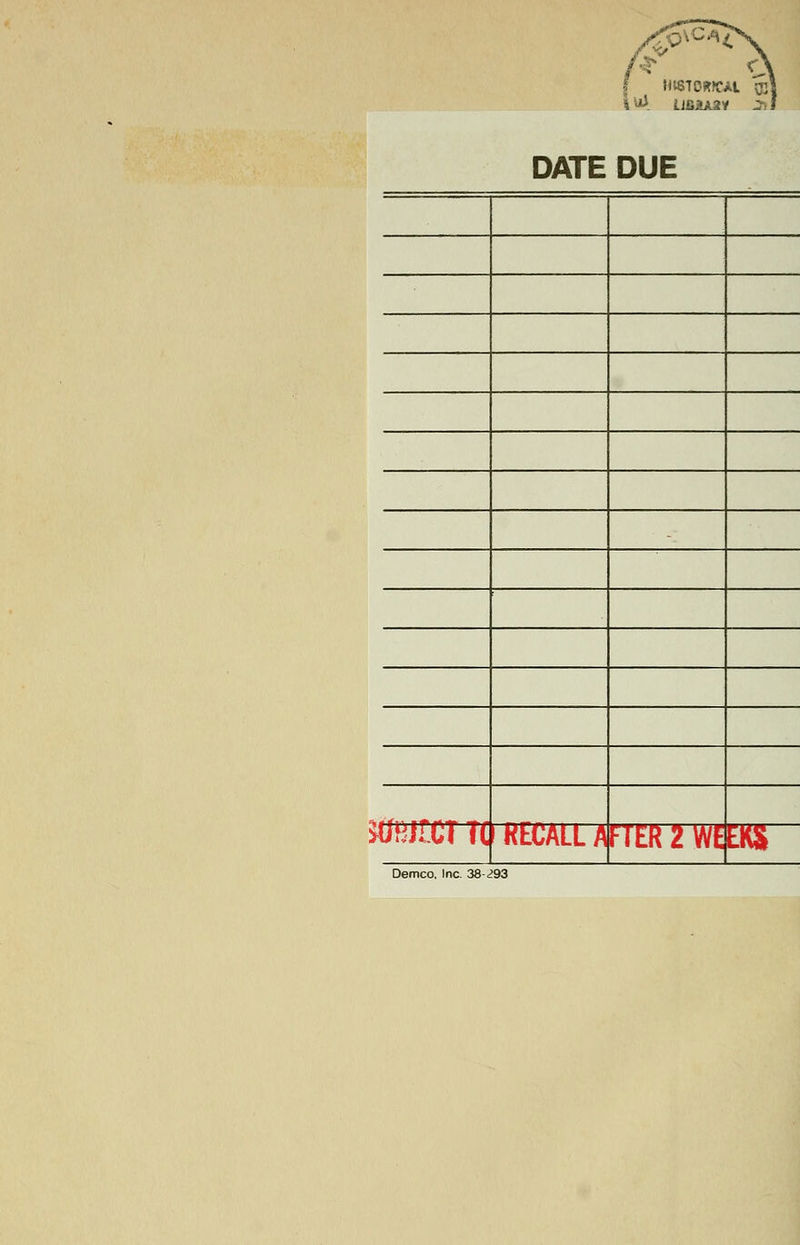 f HtSTOWWt CJj DATE DUE StfHltCT TC KECALL A FTERTW^ iks Demco, Inc. 38 293
