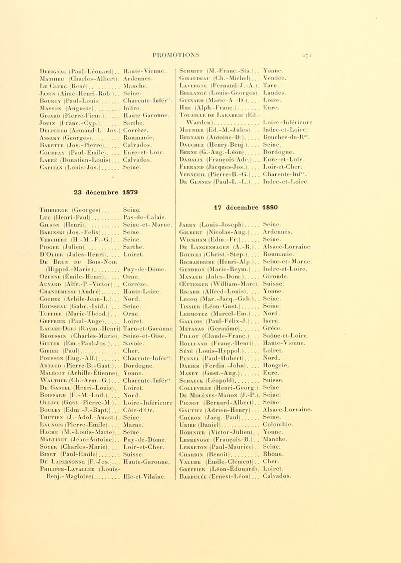 Derignac (Paul-Léonard).. Haute-Vienne. Mathieu (Charles-Albert). Ai-demies. Le Clerc (René) Manche. Jamin (Aimé-Henri-Rob.). . Seine. Bourcy (Paul-Louis) Charente-Infér Masson (Auguste) Indre. Guiard (Pierre-Firm.) Haute-Garonne. Jouin (Franc.-Cyp.) Sarthe. Delpeucii (Armand-L.-Jos.) Corrèze. Assaky (Georges) Roumanie. Barette (Jos.-Pierre) Calvados. Coudray (Paul-Emile). ... Eure-et-Loir. Labbé (Donatien-Louis)... Calvados. Capitan (Louis-Jos.) Seine. 23 décembre 1879 Thibierce (Georges).... Luc (Henri-Paul) Gilson (Henri) Babinski (Jos.-Félix). . . . Verchère (H.-M.tF.-G.). Pioger (Julien) D'Olier (Jules-Henri). . De Brun du Bois-Non (Hippol.-Marie ) Ozenke (Emile-Henri)... Auvard (Alfr.-P.-Victor). Chantemesse (André) Cochez (Achile-Jean-L.).. Rousseau (Gabr.-Isid.). . . Tuffier (Marie-Théod.). . Geffrier (Paul-Ange).... Lacaze-Dori (Raym.-Henri Broussi» (Charles-Marie) Guiter (Em.-Paul-Jos.) Gibier (Paul) Pousson (Eug.-Alf.) Artaud (Pierre-B.-Gast Malécot (Achille-Etienne) Walther (Ch.-Arm.-G.). De Gastel (Henri-Louis) Boissard (F.-M.-Lud.). . Ollive (Gust.-Pierre-M.) Bouley (Edm.-J.-Bapt.). Thuvien (J.-Adol.-Anast Launois (Pierre-Emile). . Hache (M.-Louis-Marie) Martinet (Jean-Antoine) Soyer (Charles-Marie).. Binet (Paul-Emile) De Lapersonne (F.-Jos.). Philippe-Lavallée (Louis Benj.-Magloire) Seine. Pas-de-Calais. Seine-et-Marne. Seine. Seine. Sarthe. Loiret. Puy-de-Dôme. Orne. Corrèze. Haute-Loire. Nord. Seiue. Orne. Loiret. Tarn-et- Garonne Seine-et-Oise. Savoie. Cher. Charente-Infér™. Dordogne. Yonne. Charente-Infér™. Loiret. Nord. Loire-Inférieure Côte-d'Or. Seine. Marne. Seine. Puy-de-Dôme. Loir-et-Cher. Suisse. Haute-Garonne. Ille-et-Vilaine. Sch.mitt (M.-Franç.-Sta.). Giraudeau (Ch.-Michel). . Lavercke (Fernand-J.-A.) Bellangé (Louis-Georges) Guinard (Marie-A.-D.) Hue (Alph.-Franc.). .. Touaille de Larabkie (Ed Warden) Meunier (Ed.-M.-Jules Bernard (Antoine-D.). Dauchez (Henry-Benj.l Berne (G.-Aug.-Léon). Damalix (François-Adr Ferrand (Jacques-Jos.) Verneuil (Pierre-B.-G. De Gennes (Paul-L.-L. Yonne. Vendée. Tarn. Landes. Loire. Eure. Loire-Inférieure Indre-et-Loire. l!ouches-du-R°. Seine. Dordogne. Eure-et-Loir. Loir-et-Cher. Charenle-Inf. Indre-et-Loire. 17 décembre 1880 Jarry (Louis-Joseph)... Gilbert (Nicolas-Aug.). WlCKHAM (Edm.-Fr.). . . . De Langenhagen (A.-R.) Bouicli (Christ.-Step.). . Richardière (Henri-Alp.) Gendron (Marie-Reym.). Manaud (Jules-Dom.). . . Œttinger (William-Marc Ricard (Alfred-Louis). . Lecoq (Mar.vJacq.-Gab.) Tissier (Léon-Gust.). . . . Lermoyez (Marcel-Em.). Gallois (Paul-Félix-J.). Métaxas (Gerasime).... Pillot (Claude-Franc.). Boulland (Franc.-Henri) Séné (Louis-Hyppol.). . . Pennel (Paul-Hubert). . . Darier (Ferdin.-John). . Marey (Gust.-Aug.). . . . Schaeck (Léopold) Colleville (Henri-Georg De Molènes-Mahon (J.-P Pignot (Bernard-Albert) Gautiez (Adi-ien-Henry). Chéron (Jacq.-Paul).... Uribe (Daniel) Bodinier (Victor-Julien). Leprévost (François-B.). Lebreton (Paul-Maurice). Charrin (Benoît) Valude (Emile-Clément). Greffier (Léon-Edouard) Barbulée (Ernest-Léon).. Seine. Ardennes. Seine. Alsace-Lorraine Roumanie. Seine-et-Marne. Indre-et-Loire. Gironde. Suisse. Yonne. Seine. Seine. Nord. Isère. Grèce. Saône-et-Loire. Haute-Vienne. Loiret. Nord. Hongrie. Eure. Suisse. Seine. Seine. Seine. Alsace-Lorraine. Seine. Colombie. Yonne. Manche. Seine. Rhône. Cher. Loiret. Calvados.