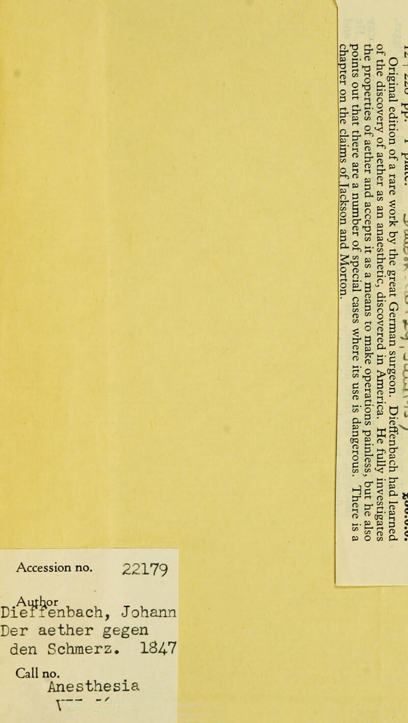 Accession no. 22179 Dietzenbach, Johann Der aether gegen den Schmerz. 1847 Call no. Anesthesia