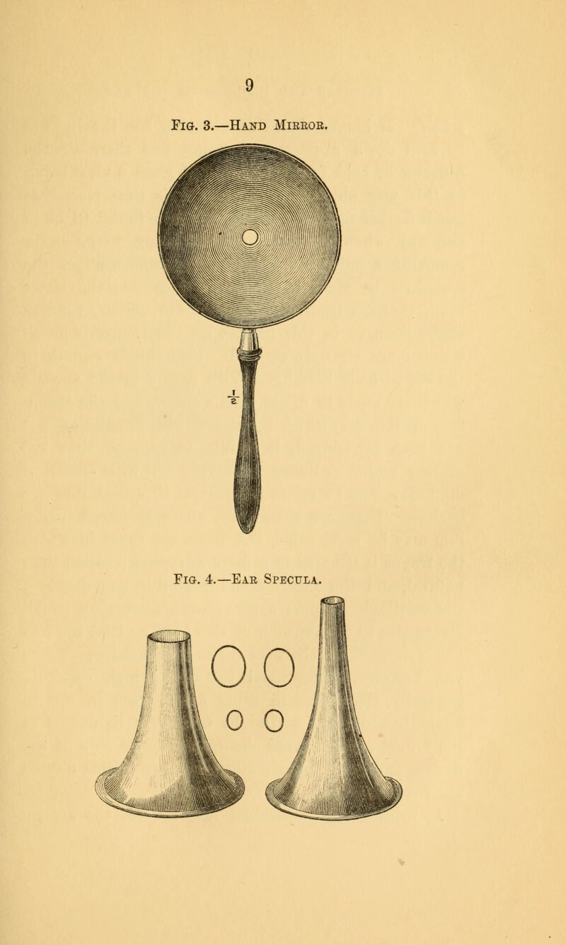 Fig. 3.—Hand Mirror. Fig. 4.—Ear Specula.