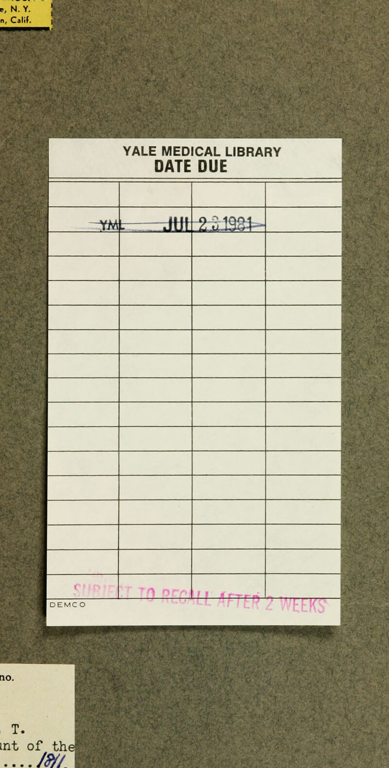 Calif. YALE MEDICAL LIBRARY DATE DUE t- zJtlt ±£BS4- Idemco