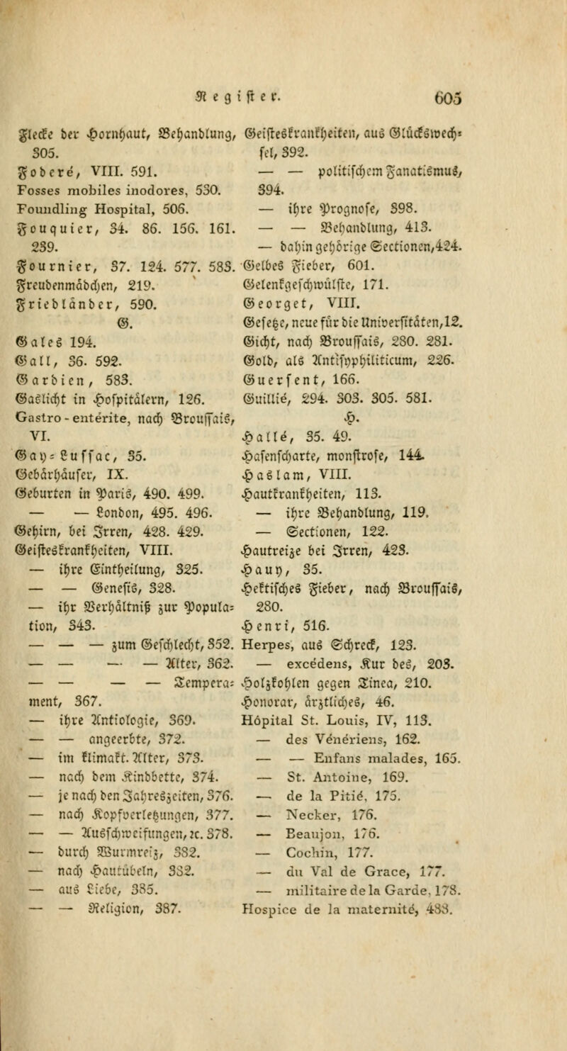 gletfc ber £orm)aut, SSeljanblung, 305. gobere, VIII. 591. Fosses mobiles inodores, 530. Foundliug Hospital, 506. gouqutcr, 34. 86. 156. 161. 239. ftournier, 37. 124. 577. 583. $reubenmabd)en, 219. ftrtebldnber, 590. @. ©aleg 194. ©alt, 36. 592. © arbien, 583. ©a£lid)t in £ofpttälern, 126. Gastro - enterite, nad) 93rouj]at?v VI. ©ay- guffac, 35. ©ebärljaufer, IX. ©e&urten in ^ariS, 490. 499. — — Sonbon, 495. 496. ©e&irn, bei Srren, 428. 429. @eifre3rranfl)citen, VIII. — tf)re ßintfyeilung, 325. — — ©eneftö, 328. — if>r $erl)altnifc jur $)opula: tion, 343. — — — §um ©efd)led)t, 352. — — — — Wtiti 362. — — — — Sempera-- ment, 367. — ifytt 2Cntt'olcgie, 369. — — angeerbte, 372. — im ftimaft. TCtttt, 373. — narf) bem Äinbbette, 374. — jenaa)ben3aI)reS$citen,376. — narf) &opfoerle£ungen, 377. — — 2(uSfd)ireifungen,2c. 378. — burrf) SBurmreij, 382. — nad) £au:ubetn, 35-2. — au$ £ie6e, 385. — — Sfeligicn, 387. ©eijreSrvanÜljeiten, auö ©lütfSiüedj* fei, 392. — — polttifdjcm ganatiSmuS, 394. — ifjre «prognofe, 398. — — S3ei)anMung, 413. — bal)in gehörige <£ecttoncn,424. ©elbe§ lieber, 601. ©elenrgefdjnnilfte, 171. ©eorget, VIII. ©efe^c, neue für bteUnioerfttdten, 12. ®id)tf nad) 93rouffat§, 280. 281. ©olb, als tfntifnprjtlittcum, 226. ©uerfent, 166. ©uillie, 294. 303. 305. 581. * £alU, 35. 49. £afenfd)arte, monjtrofe, 144. £ aSlam, VIII. £auttranft)eiten, 113. — ifjrc 23ef)anblung, 119. — ©ectionen, 122. ^»autrei^e bei 3rren, 423. £aun, 35. £ettifd)eS lieber, nad) SBtouffaiS, 280. £ enri, 516. Herpes, aus <Sd)recf, 123. — excedens, Äur beS, 203. ^oljfoljlen gegen SEtnca, 210. Honorar, ärjtttdjeS, 46. Höpital St. Louis, IV, 113. — des Ve'ne'riens, 162. — — Enfans malades, 165. — St. Antoine, 169. — de la Pitie, 175. — Necker, 176. — Beaujon, 176. — Cochin, 177. — du Val de Grace, 177. — militaire de la Garde, 178. Hospice de la materuitc, 4-S.S.
