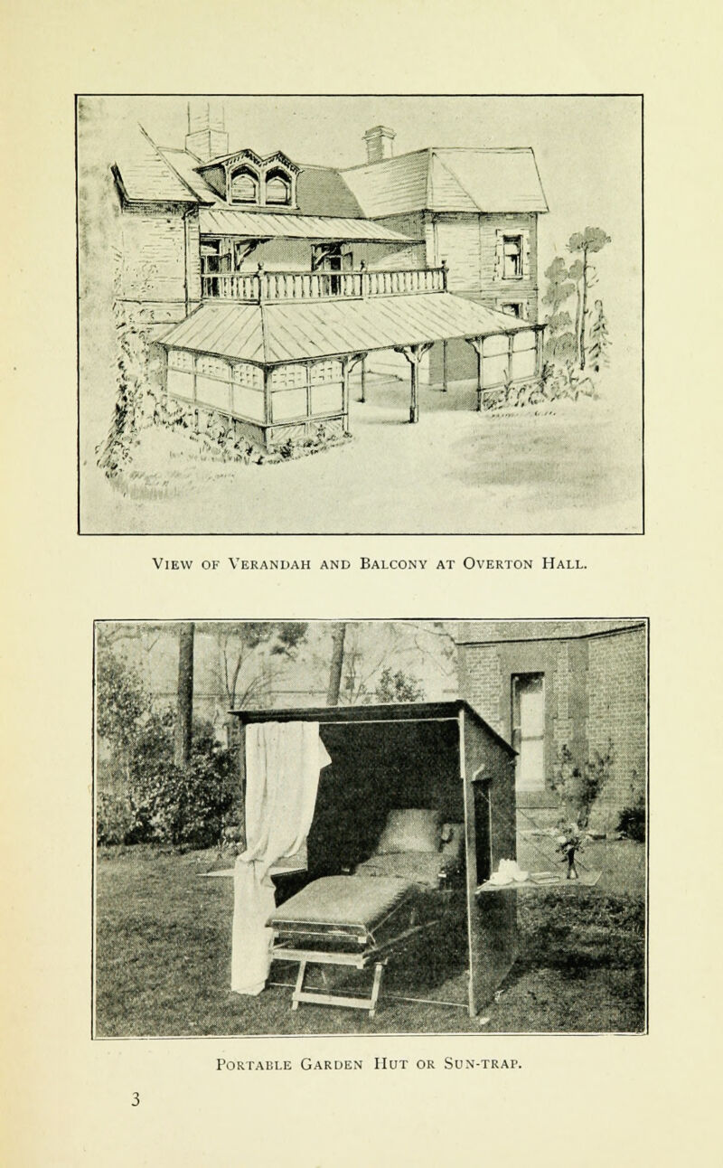 : XM ^f^s^rr.T &% ! i;J I ] Urf-  View of Verandah and Balcony at Overton Hall. Portable Garden Hut or Son-trap.