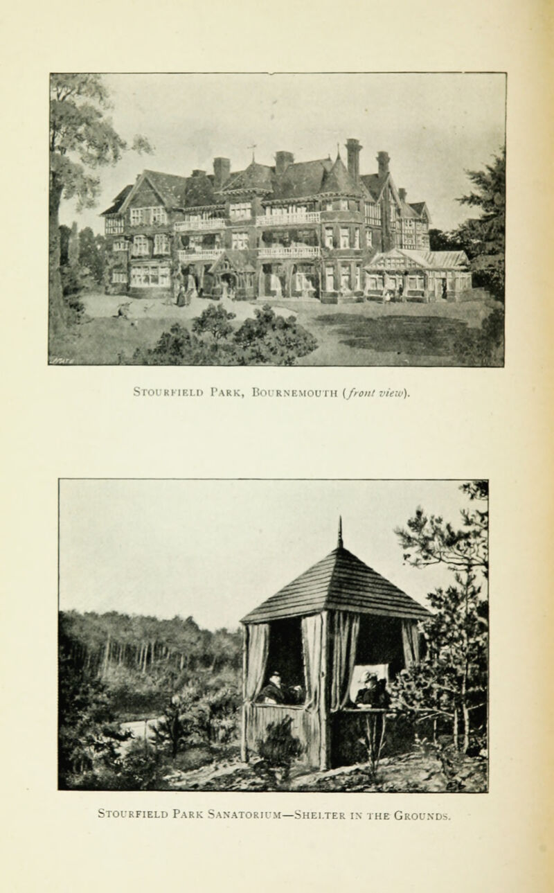 Stourkibld Park, Boi rnbmouth (front view). Stoirfield Park Sanatorium—Shelter in the Grounds.