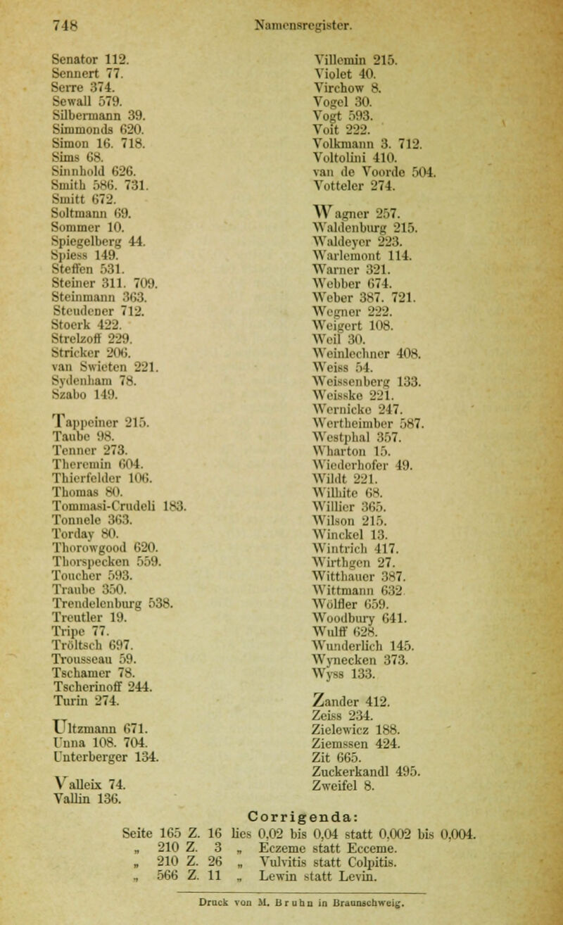 Senator 112. Villemin 215. Sennert 77. Violet 10. Serre 374. Virchow 8. Sewall 579. Vogel 30. Silbermann 39. Yo-t 593. Voit 222. Simmonds 620. Simon 16. 718. Volkmann 3. 712. Sims 68. Voltolini 410. Sinnhold 626. van de Voordc 504. Smith 586. 731. Votteler 274. Smitt 672. Soltmaim 69. Wagner 257. Sommer 10. Waidenburg 215. Spiegelberg 44. Waldeyer 223. Spiess 149. Warlemont 114. Steffen 531. Warner 321. Steiner 311. 709. Webher 674. Steinmann 363. Weber 387. 721. StcudcDer 712. Wccrner 222. Stoerk 422. Weigert 108. Strclzoff 229. Weil 30. Stricker 206. Welnlechner 408. van Swietcn 221. w eise 54. Sydenham 7s. Wcissenberg 133. Szabo 149. Weisske 221. Wernicke 247. Tappeiner 215. WiTtbeimber 587. Taube 96. Westphal 357. Tonner 273. W harton 15. rherenÜD 604. \\ iederhofer 49. Thierfelder 106. Wihlt 221. Thomas 80. Wühlte 68. Tommasi-Crudcli 188. Willi,!- 865. Tonnele 363. Wilson 215. Torday 80. Winckcl 13. ThoroVgood 620. Wiiitri.-h 417. Thorspecken 559. Wirthgen 27. Toucher 593. Witthauer 387. Traube 350. Wittmann 632 Trendelenburg 538. W.dfler 659. Treutier 19. Woodbury 641. Tripe 77. Wulff res. Tröltsch 697. Wunderlich 145. Trousseau 59. Wynecken 373. Tschamer 78. Wysa 133. Tscherinoff 244. Turin 274. Zander 412. Zeiss 234. Ultzmann 671. Ziclewicz 188. Unna 108. 704. Ziemssen 424. Ünterberger 134. Zit 665. Zuckerkandl 495. Valleix 74. Zweifel 8. Valiin 136. Corrigenda: Seite 165 Z. 16 lies 0,02 bis 0,04 statt 0,002 bis 0.004. „ 210 Z. 3 , Eczeme statt Ecceme. . 210 Z. 26 „ Vulvitis statt Colpitis. ., 566 Z. 11 ., Lewin statt Levin. Druck von M. Bruhn in Urauoschwcit;.