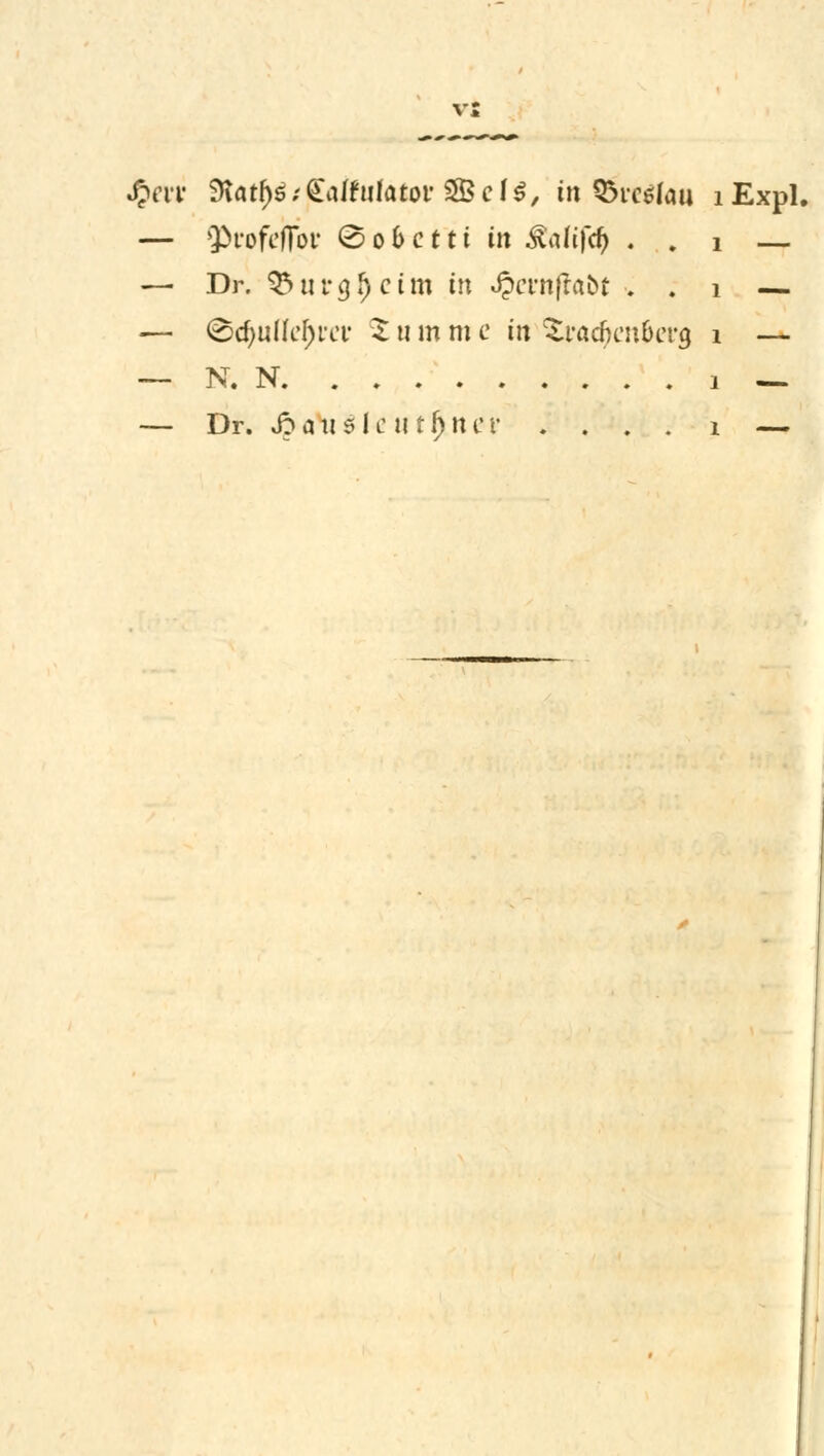 £m* 9tatf)$/£attuiator3Bcf$, in Qkcöfou lExpl, — »Profefioi' ©o&cttt in S(aU)<f) . . i — — Dr. 93itrgl)ctm in ^crnflabt . . 1 — — &d)ülhi)\:a' 5 ti m m c in ^radfc'it&enj 1 — — N. N i — — Dr. Jpati5kutaner , . . . i —
