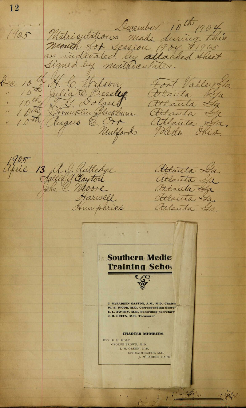 fc& /& ^, / '</&# Southern Medic Training Schot J. McFADDEN GASTON. A.M., M.W., Chalrn W. S. WOOD, M.l>.. Corresponding Secret' E. L. AWTHY, M.D., Recording Secretary J. H. GREEN. M.D.. Treasurer CHARTER MEMBERS EI'HRAIM SMITH, M.D. J. m'fadden GA