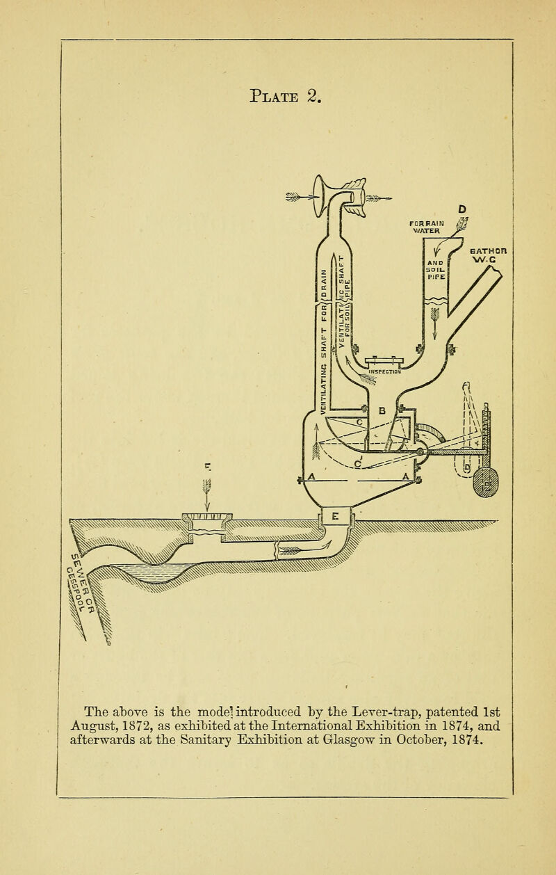 *^wfl* The above is the mode' introduced hy the Lever-trap, patented 1st August, 1872, as exhibited at the International Exhibition in 1874, and afterwards at the Sanitary Exhibition at Glasgow in October, 1874.