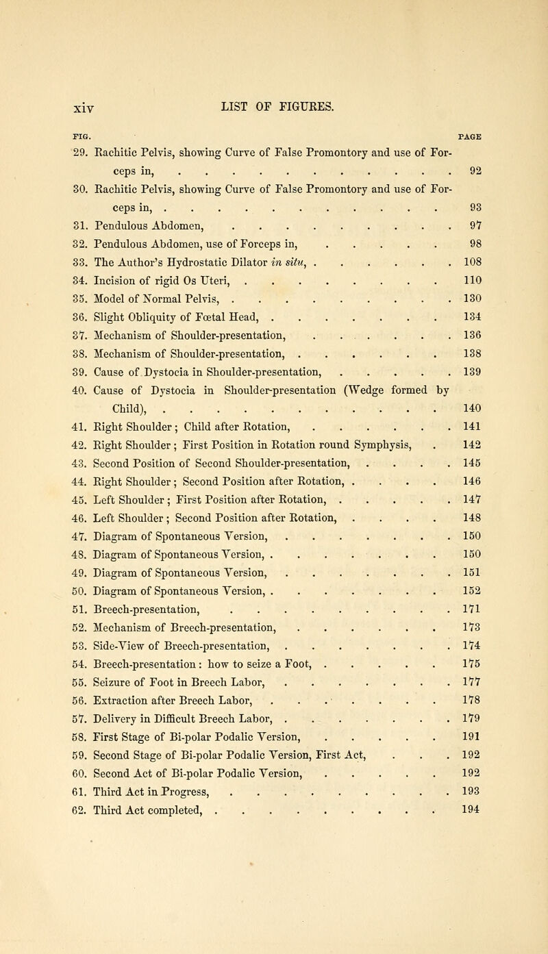 PIG. PAGE 29. Rachitic Pelvis, showing Curve of False Promontory and use of For- ceps in, 92 30. Rachitic Pelvis, showing Curve of False Promontory and use of For- ceps in, 93 31. Pendulous Abdomen, 97 32. Pendulous Abdomen, use of Forceps in, . . . . . 98 33. The Author's Hydrostatic Dilator in siiii, 108 34. Incision of rigid Os Uteri, 110 35. Model of Normal Pelvis, 130 36. Slight Obliquity of Foetal Head, 134 37. Mechanism of Shoulder-presentation, 136 38. Mechanism of Shoulder-presentation, 138 39. Cause of Dystocia in Shoulder-presentation, 139 40. Cause of Dystocia in Shoulder-presentation (Wedge formed by Child), 140 41. Right Shoulder; Child after Rotation, 141 42. Right Shoulder ; First Position in Rotation round Symphysis, . 142 43. Second Position of Second Shoulder-presentation, .... 145 44. Right Shoulder; Second Position after Rotation, .... 146 45. Left Shoulder ; First Position after Rotation, 147 46. Left Shoulder ; Second Position after Rotation, .... 148 47. Diagram of Spontaneous Version, 150 48. Diagram of Spontaneous Version, . . . ... . 150 49. Diagram of Spontaneous Version, . . . . . . , 151 50. Diagram of Spontaneous Version, 152 51. Breech-presentation, 171 52. Mechanism of Breech-presentation, 173 53. Side-View of Breech-presentation, 174 54. Breech-presentation : how to seize a Foot, 175 55. Seizure of Foot in Breech Labor, 177 56. Extraction after Breech Labor, . . . ■ . . . . 178 57. Delivery in Difficult Breech Labor, 179 58. First Stage of Bi-polar Podalic Version, 191 59. Second Stage of Bi-polar Podalic Version, First Act, . . . 192 60. Second Act of Bi-polar Podalic Version, 192 61. Third Act in Progress, 193 62. Third Act completed, 194