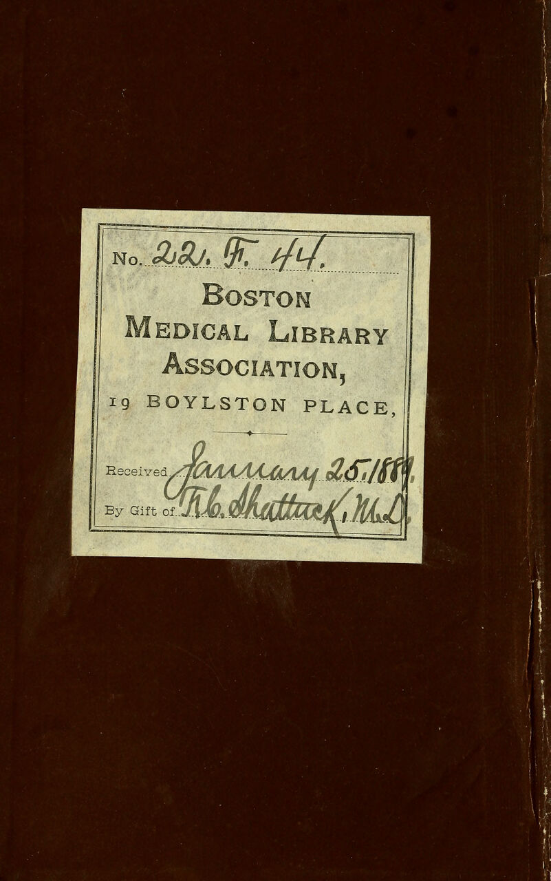 No.«2^^33sr 9 BOYLSTON PLACK, Received. On: By Gift of. (Km