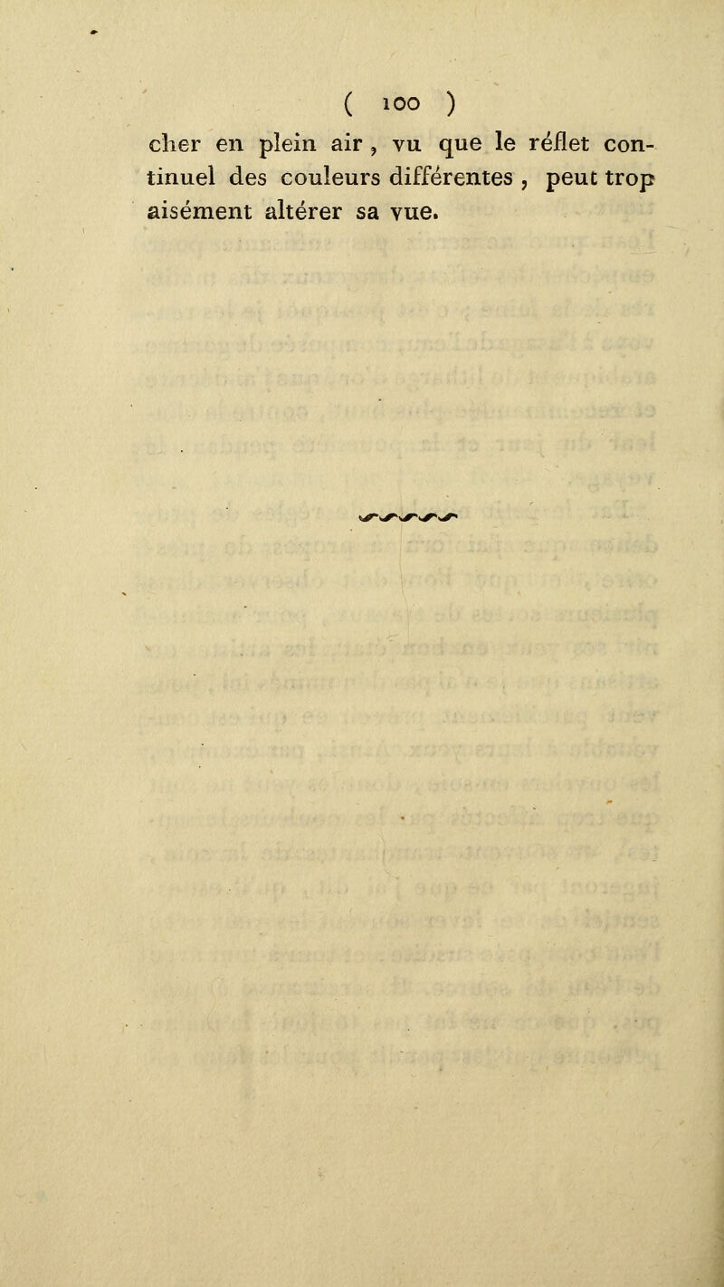 clier en plein air , vu que le reflet con- tinuel des couleurs différentes , peut trop aisément altérer sa vue.