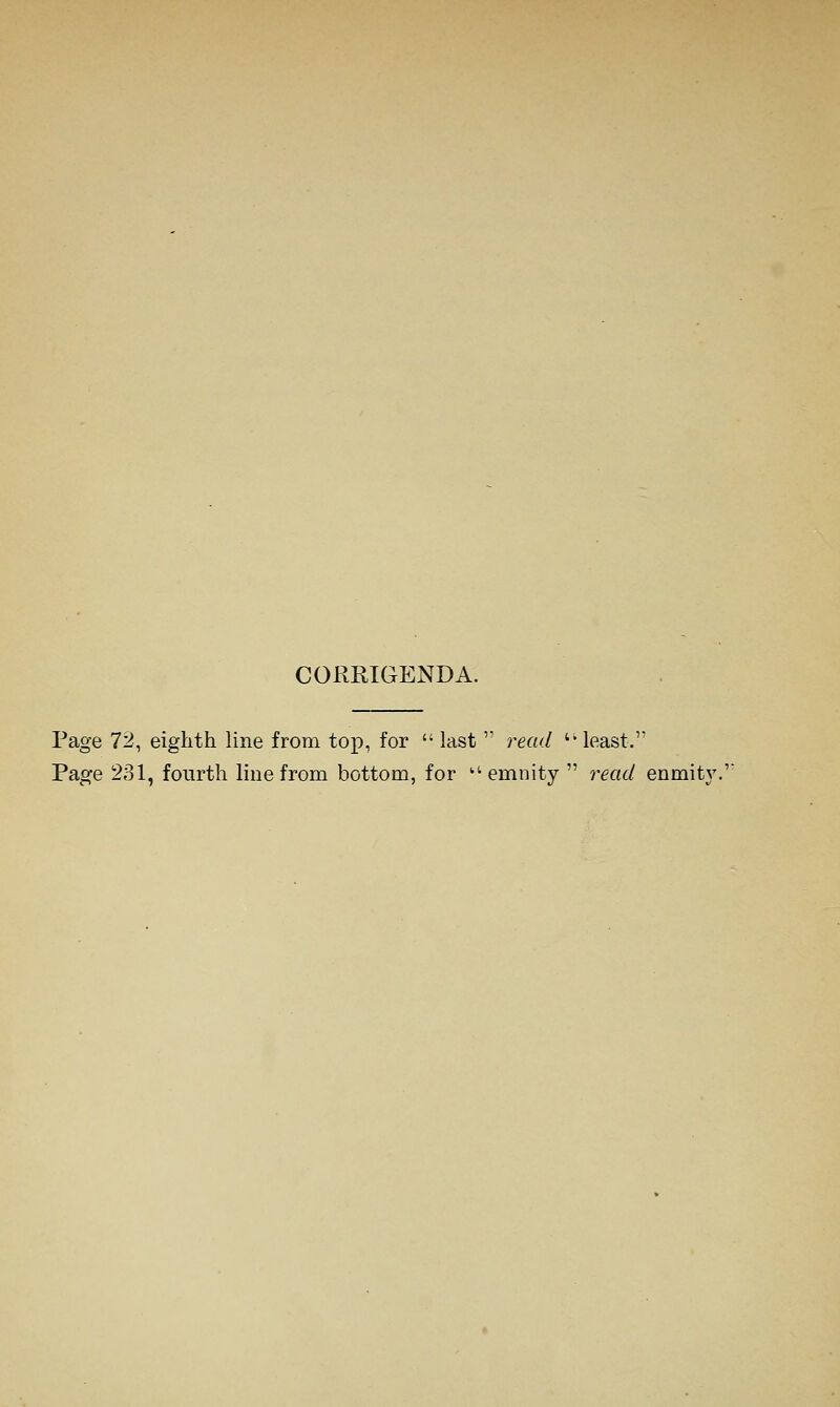 CORRIGENDA. Page 72, eighth line from top, for last read 'least. Page 231, fourth line from bottom, for ''emnity read enmitj'.