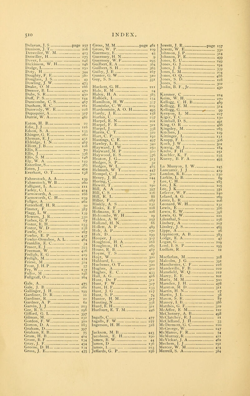 Delavan, J. S page 157 Denison, J. T 206 Detweiler, W. M 423 DetwiUer, H 275 Dever, 1 148 Dickinson, W. H 146 Dodge, L 150 Doty, H 344 Doughty, F. E 380 Douglass, J. S 49 Dowling, J. W 473 Drake, O. M 166 Dresser, B. L 470 Dubs, S. R 450 Duff, P. S 144 Duncombe, C. S 467 Dunham, R. C 161 Dunwody, W. E 228 Dupaquier, A 327 Durrie, W. A 482 Eaton, H. B 22 Edie,J.J 116 Edson, S. A 13s Ehinger,G. E 260 Ehrman, E.J 451 Eldridge, 1. N 467 Elliott, J. B 108 Ellis, E 70 Ellis, J 336 Ellis, S. M 146 Ely, W. A 149 Enterline, S 365 Esten, J 494 Everhart, O. T 138 Fahnestock, A. A 139 Fahnestock, W. B 260 Falligant, L. A iii Farley, C. 1 424 Farnsworth, A 168 Farnsworth, C. H 259 Fellger, A 262 p'etterhoff, H. R 50 Finster, F 387 Flagg, L. W , 139 Flowers, J. R 330 Forbes, G. F 67 Foster, E. H 233 Foster, W. D 238 Fowie, O 167 Fowler, E. P 437 Fowler-Ormsbee, A. L 464 Franklin, E. C 34 Fraser, E.J 393 Freeman, W 426 Freligh, E. G 429 Freligh, M 434 Friese, M 324 Frost, J.H.P 57 Fry, W 137 Fuller, M 198 Fullgraff, 0 164 Gale, A 475 Gale, J. B 261 Gallinger, J. H ; 199 Gardiner, D. R 21 Gardiner, R 22 Gardner, A. P 62 Garvin, J. J 213 Gee, R. S 296 Gifford, G. L 397 Gilman, M 232 Gordon, F. W 310 Gorton, D. A 183 Graham, D 397 Graham, E. B 75 Gram, H. B 414 Grant, E. F 134 Gray, J. F 454 Greene, D. H 134 Gross, J. E 475 Gross, M. M page 461 Gross, W. P 109 Guernsey, E 45 Guernsey, H. N 9 Guernsey, W. F 295 Guilbert, E. A 364 Guilbert, S. H 365 Gulby, J. B 167 Gunter, G. W 310 Guy, S. S 331 Hackett, G. H 211 Hale, E. M 24 Haley, H. A 385 Hallock, L IS4 Hamilton, H. W 357 Hamisfar, C. W 229 Hardenstein, A. O. H 495 Hardy, J. E 158 Harlan, C 237 Harpel, E. N 201 Harpel, F. E 321 Harpel, J 338 Harris, C. T 322 Hart, C. P 192 Hastings, C. E 497 Hawley, L. B 340 Hayward, J. W 250 Hayward.M. P 320 Haywood, E. S 376 Heaton, J. G 313 Hedges, S. P 32 Hedges, W. L 485 Helrauth, W. T 447 Hempel, C. J 300 Henry, J. H 244 Hering, C 7 Hewitt, T 190 Hill, A. A 397 Hill, C.S 126 Hill, R. L 88 Hiller, F 287 Hinkly, A. S '. 232 Hinks, E. F 118 Hofmann, E. F 228 Holcombe, W. H 19 Holden, A. W 257 Holland, H. N 66 HoUett, A. P 489 Holt, A. P 272 Holt, D 199 Hooper, J 307 Houghton, H. A 268 Houghton, H. C 285 House, R. B 487 Hoyne, T. S 47 Hoyt, W 320 Hubbard, L 292 Huebener, O. T 320 Hughes, A 412 Hughes, E. C...- 433 Hull, A. G 416 Hunt, De F 311 Hunt, F. W 327 Hunt, H. F 133 Hunt, J. G 117 Hunt, S. P 74 Hunter, H. M 317 Hunting, N 338 Hurd, E. H 321 Hurlburt, E. T. M 446 Ingalls,C 477 Ingalls, F. W 277 Ingerson, H. H 318 Jackson, M. B 443 Jacobson, E. H 190 James, B. W 44 James, D 136 James, I 253 Jeffards, G. P 256 Jewett, J. R page 157 Jewett, W. E 330 Johnson, J. P 314 Johnson, P. E 499 Jones, E. U 249 Jones, G. J 194 Jones, J. E 339 Tones, L. M 204 Jones, O. Q 486 Jones, S. D 128 Jones, S 302 Joslin, B. F., Jr 430 Karsner, C 214 Keim, W. H 270 Kellogg, C. H. B 469 Kellogg, E. M 314 Kellogg, G 99 Kenyon, L. M 227 Kiger, T. C 130 Kimball, D. S 491 King, O. R 486 Kingsley, M 265 Kitchen, J 129 Kittinger, L 131 Knapp, F. L 306 Koch, J. W 501 KcEnig, M.J 184 Krebs, F. H 251 Kuchler, K. F 235 Kueny, B. F. A 495 La Munyon, I. W 245 Lancaster, J. J 419 Landon, R. B 230 Larkin, L. B 69 Lee, C. H 185 Lee, J. K 105 Lee, J. K 371 Lefavor, W. F 240 Leland, A. G 269 Lentz, L. R 206 Leonard, W. H 132 Lewis, E 386 Lewis, E. W 398 Lewis, G. W 221 Lilenthal, S 256 Lindsey, A 207 Linsley, J. S 465 Lippe, A 26 Lippincott, A. B 383 Lodge, E. A 47 Logan, G 209 Lord, L S. P 195 Ludlam, R 11 Macfarlan, M 308 Malcolm, J. G 391 Manchester, C. F 216 Mandeville, P. B 222 Mansfield, W. Q 212 Marc}', E. E loi Mari.x, M. M 500 Marsden, J. H 478 Marston, M D 311 Martin, H. N 27 Martin, J. L 38 Mason, S. R 87 Massey, L B 386 Matthes, G. F 322 McAffee, E. M 122 McChetney, A. B 498 McCIatchey, R.J 21 McClelland, J. H 33 McDermott, G. C 220 McGeorge, W 247 McManus, F. R 54 McMurray, R 421 McVickar, J. A 462 Mechem, I. J 291 Mercer, W. M 424 Merrell, S. A 384