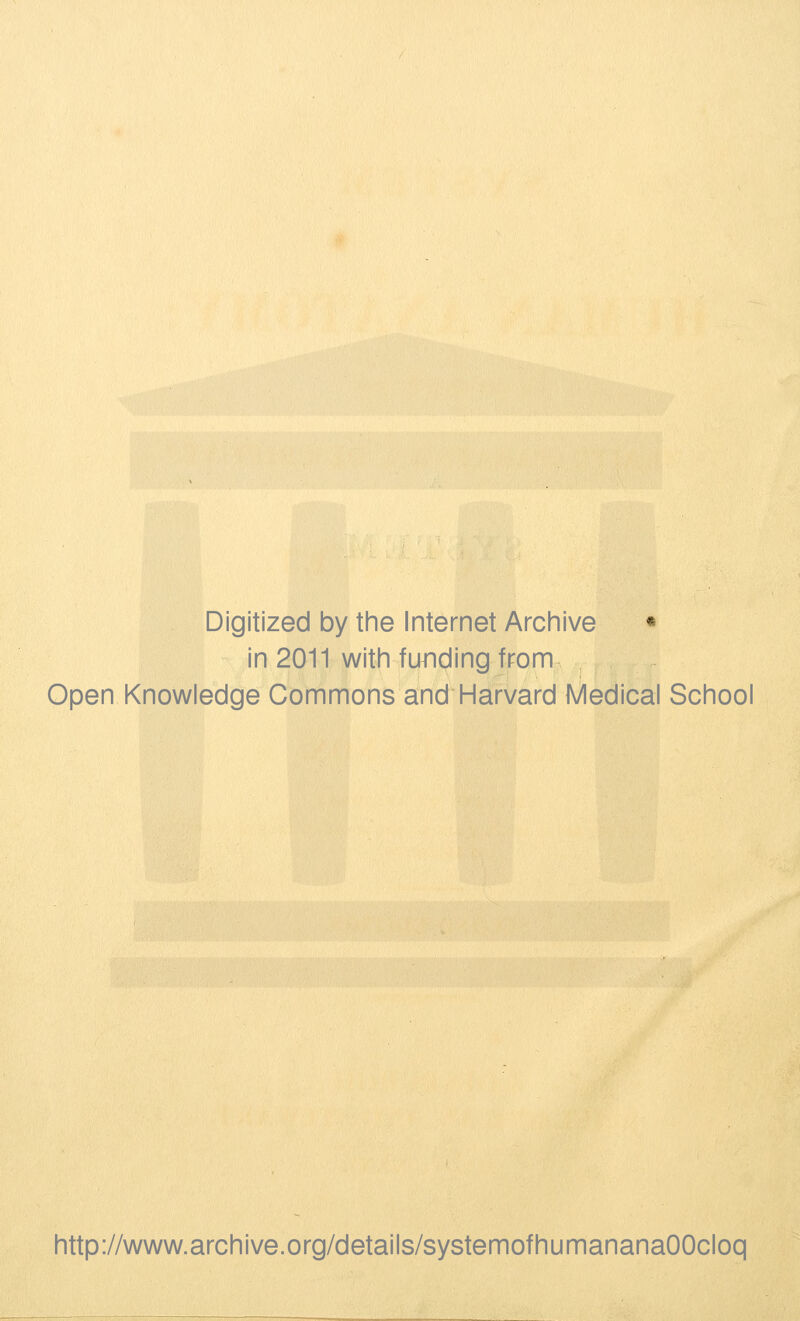 Digitized by the Internet Archive • in 2011 with funding from Open Knowledge Commons and Harvard Medical School http://www.archive.org/details/systemofhumananaOOcloq