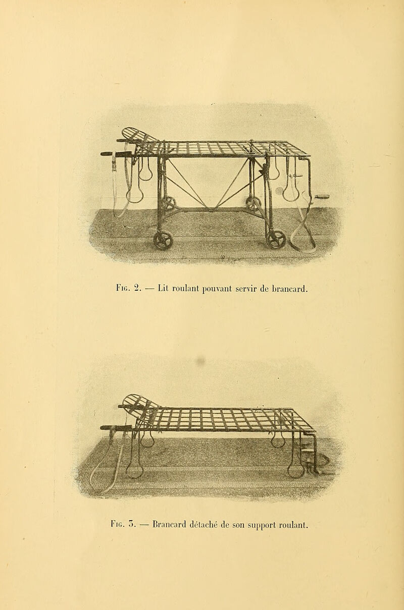 FiG. 2. — Lit roulant pouvant servir de brancard. ^^