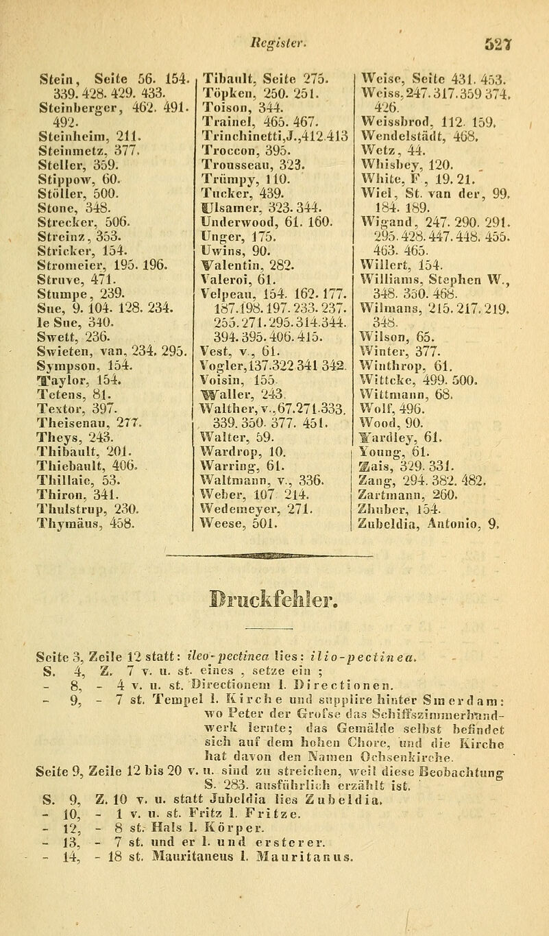 Stein, Seite 56. 154. 339. 428. 429. 433. Stcinberger, 462. 491. 492. Steinheini, 211. Steinmetz, 377. Steller, 359. Stippow, 60. Stoller, 500. Stone, 348. Strecker, 506. Strcinz, 353. Stricker, 154. Stromeier, 195. 196. Struve, 471. Stumpe, 239. Sne, 9. 104. 128. 234. le Sue, 340. Swett, 236. Swieten, van, 234. 295. Sympson, 154. Taylor, 154. Tetens, 81. Textor, 397. Theisenau, 277. Theys, 243. Thibäult, 201. Thiebault, 406. Thillaie, 53. Thiron, 341. Thulstrup, 230. Thymäus, 458. Tibault, Seite 275. Töpken, 250. 251. Toison, 344. Trainel, 465.467. Trinchinetti,J.,412 413 Troccon, 395. Trousseau, 323. Trümpy, 110. Tucker, 439. fjlsamer, 323.344. Underwood, 61. 160. Unger, 175. Uwins, 90. Valentin, 282. Valeroi, 61. Velpean, 154. 162. 177. 187.198.197.233.237. 255.271.295.314.344. 394.395.406.415. Vest, v., 61. Vogler,137.322 34l342. Voisin, 155 Waller, 243. Walther, v.,67.271.333. 339.350.377. 451. Walter, 59. Wardrop, 10. Warrin g, 61. Waltmann, v., 336. Weber, 107 214. Wedeineyer, 271. Weese, 501. Weise, Seite 431.453. Weiss, 247.317.359 374. 426. Weissbrod, 112. 159. Wendelstädt, 468. Wetz, 44. Wbisbey, 120. White, F , 19. 21. Wiel, St. van der, 99, 184. 189. Wigand, 247.290. 291. 295.428.447.448.455. 463. 465. Willert, 154. Williams, Stephen W., 348. 350. 468. Wilmans, 215. 217.219. 348. Wilson, 65. Winter, 377. Winthrop, 61. Wittcke, 499. 500. Wittmann, 68. Wolf, 496. Wood, 90. Jfartiley, 61. Yonng, 61. glais, 329.331. Zang, 294. 382. 482. Zartmann, 260. Zhuber, 154. Zubeldia, Antonio, 9. WfflffllHPfiI lillWil^nn Seite 3, Zeile 12 statt: ileo-pectinea lies: ilio-pectinea. S. 4, Z. 7 v. u. st eines , setze ein ; 8, - 4 v. u. st. Directionem 1. Directionen. 9,-7 st. Tempel 1. Kirche und snpplire hinter Smerdam: wo Peter der Grofse das Sehiffsziminerlrnnd- werk lernte; das Gemälde selbst befindet sich auf dem hohen Chore, und die Kirche, hat davon den Namen Ochsenkirche. Seite 9, Zeile 12 bis 20 v. u. sind zu streichen, weil diese Beobachtung S- 283. ausführlich erzählt ist. S. 9, Z. 10 v. u. statt Jubeldia lies Zubeldia. -10,-1 v. u. st. Fritz 1. Fritze. - 12, - 8 st. Hals 1. Körper. -13,-7 st. und er 1. und erster er. - 14, - 18 st. Mauritaneus 1. Mauritanus.