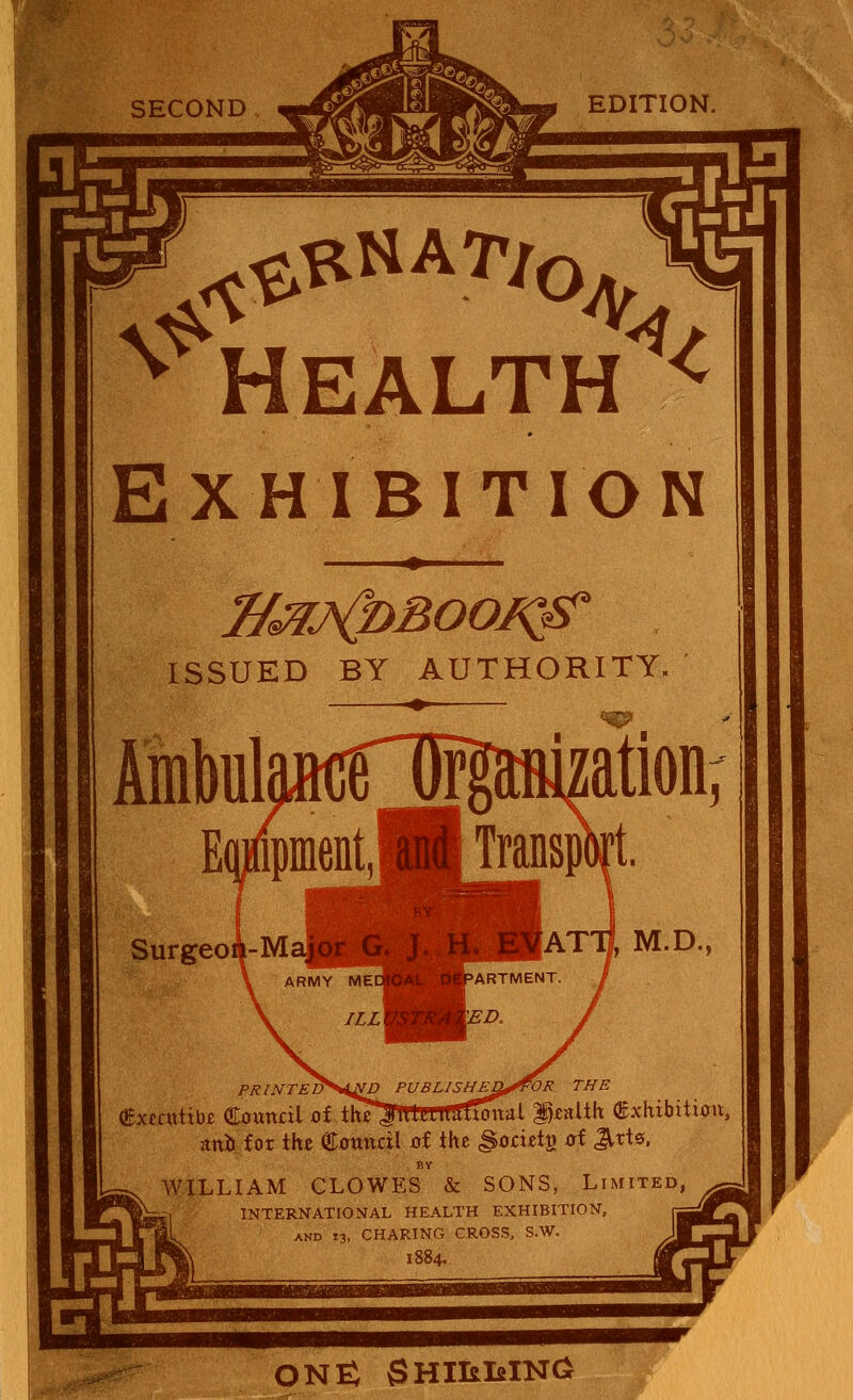 SECOND \* ^KNAr/0^ HEALTH Exhibition fl^hBooiQsr ISSUED BY AUTHORITY. riSamation; PRINTEITS4JW PUBLISHEQ^OR THE femtiu* Council of tiw^ttnSfJonal Health (Exhibition, anb for the Council of the .Societn of Qxis, BY WILLIAM CLOWES & SONS, Limited, INTERNATIONAL HEALTH EXHIBITION, and 13, CHARING CROSS, S.W. 1884. ON£ SHILLING