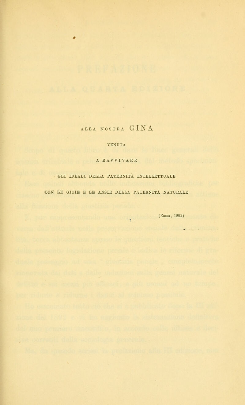 ALLA NOSTKA GtINA VENUTA A RAVVIVARE OLI IDEALI DELLA PATERNITÀ INTELLETTUALE CON LE GIOIE E LE ANSIE DELLA PATERNITÀ NATURALE (Roma, 1892)