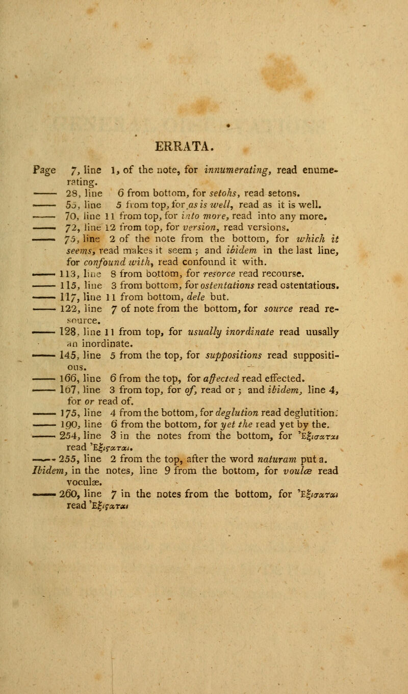 ERRATA. Page 7, line 1, of the note, for innumeraiing, read enume- rating. 28, line 6 from bottom, for setohs, read setons. — 5j, line 5 i\ om top, for as is well, read as it is well. 70, line 11 from top, for i/ito more, read into any more, —. 72, line 12 from top, for version, read versions, —- 7>5> line 2 of the note from the bottom, for which it seems, read makes it seem ; and ibidem in the last line, for confound with^ read confound it with. —— 113, luiC 8 from bottom, for resorce read recourse. 1 \5, line 3 from bottom, for ostentations read ostentatious, —- 117, line 11 from bottom, dele but. — 122, line 7 of note from the bottom, for source read re- source, —• 128. line 11 from top, for usually inordinate read uusally an inordinate. — 145, line 5 from the top, for suppositions read suppositi- ons. —^ 166, line 6 from the top, for aj^ected read effected. — 167, line 3 from top, for of, read or j and ibidem, line 4, for or read of. — 1 ^5^ line 4 from the bottom, for deglution read deglutition; igo, line 6 from the bottom, for yet the read yet by the. — 254, line 3 in the notes from the bottom, for E^iarxrxt read ''E^t^a.nzi* —**-- 255, line 2 from the top, after the word naiuram put a. Ibidem, in the notes, line 9 from the bottom, for vouIcb read voculse. — 260, line 7 in the notes from the bottom, for 'E|/(T«r«i read 'E^i^xrott