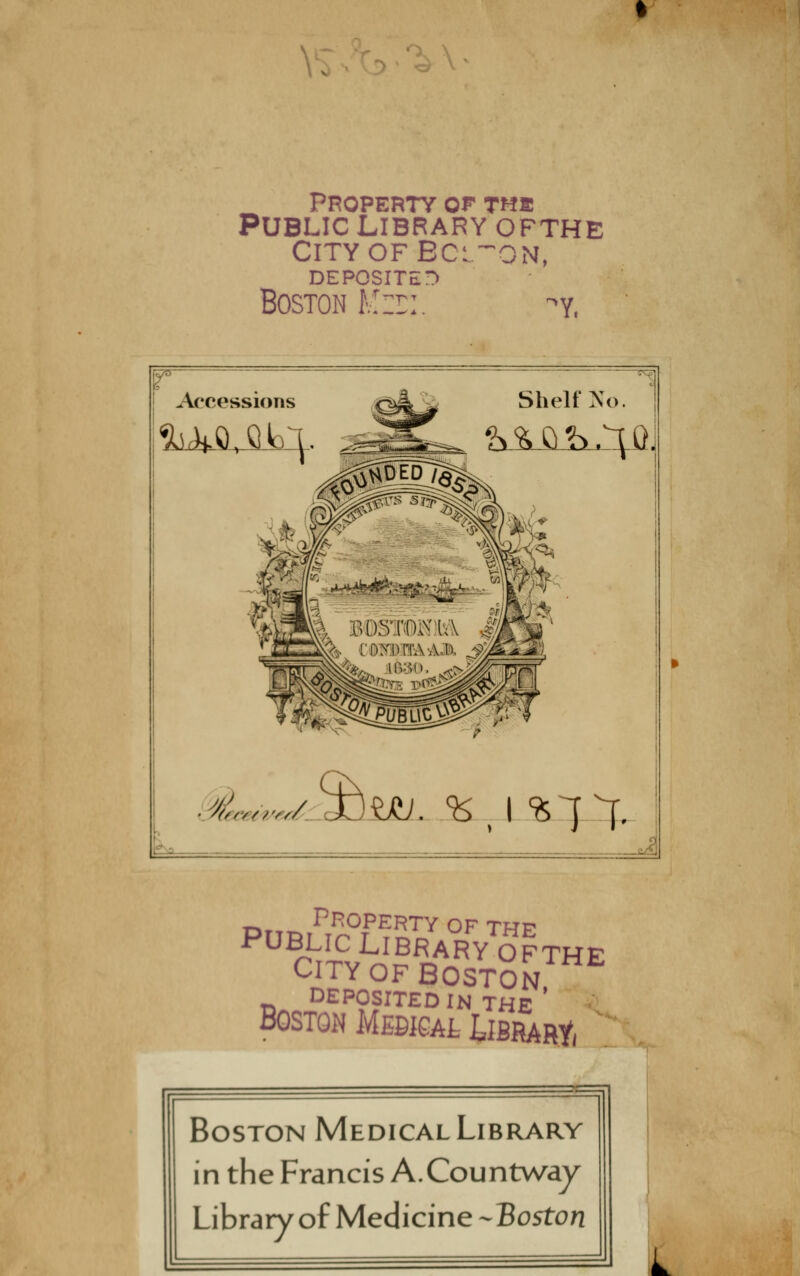 Property of thb Public library ofthe CityofBcl-^on, DEPOSITED Boston M:r:. ^y. r Accessions '. y^eee/?//^/^ cJJ m. % ^\%^^. eia_ J Pnot T^°f ^^^Y ^^ THE PUBLIC Library ofthe CITY OF BOSTON DEPOSITED IN THE ' Boston Medigal Library, Boston Medical Library in the Francis A.Countway Library of Medicine ~Bo5toM