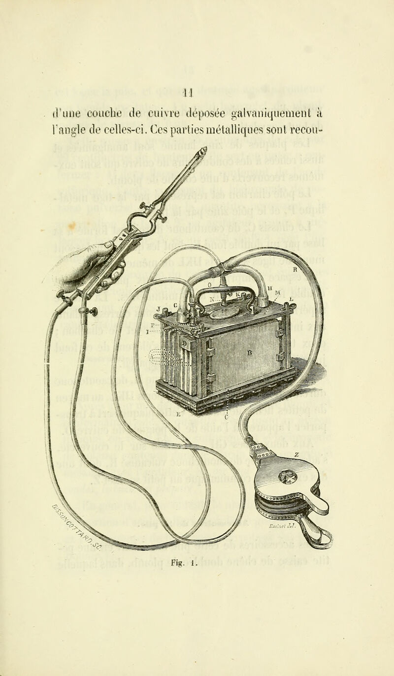 u d'une couche île cuivre déposée galvaniquement à l'angle de celles-ci. Ces parties métalliques sont recou- Fig. i.