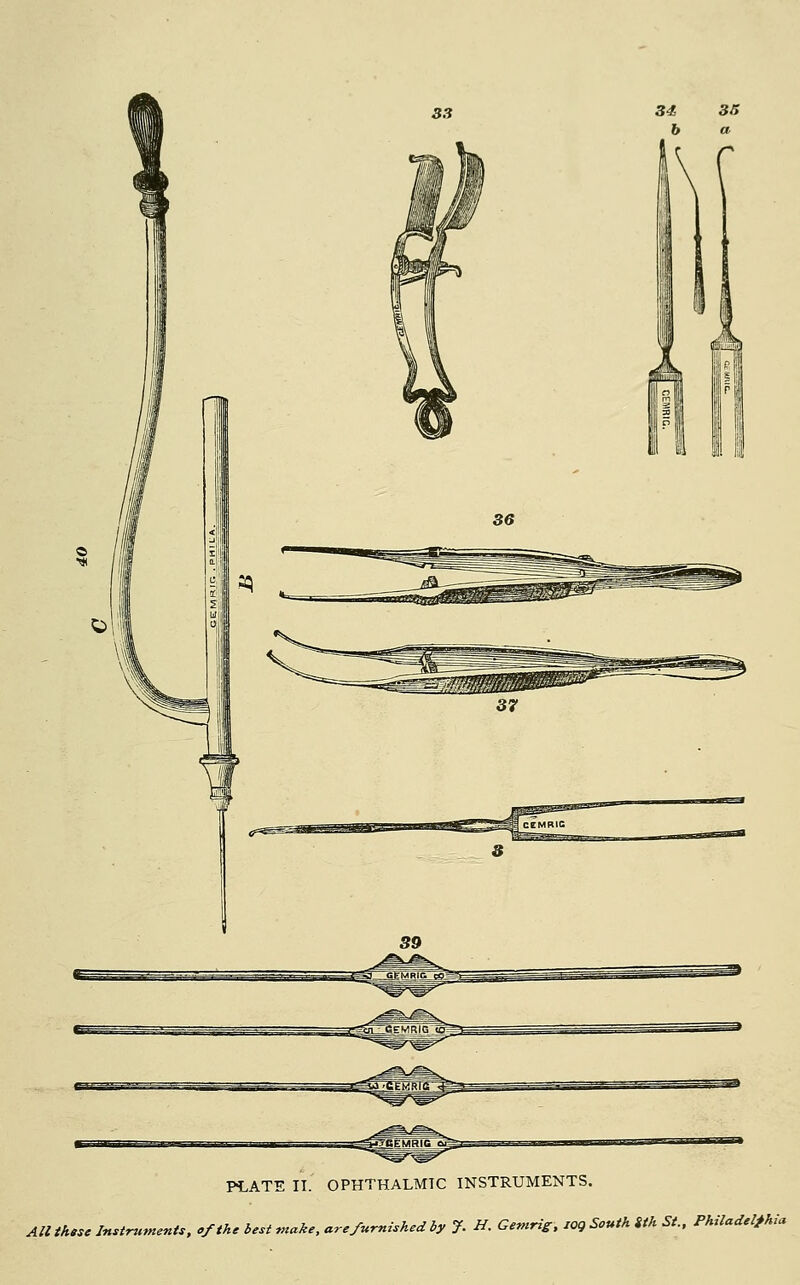 33 36 PALATE II. OPHTHALMIC INSTRUMENTS. All ihtsc InstrumetiU, of the best make, are furnished by J. H. Gemrig, log South ith St., Philadelphia