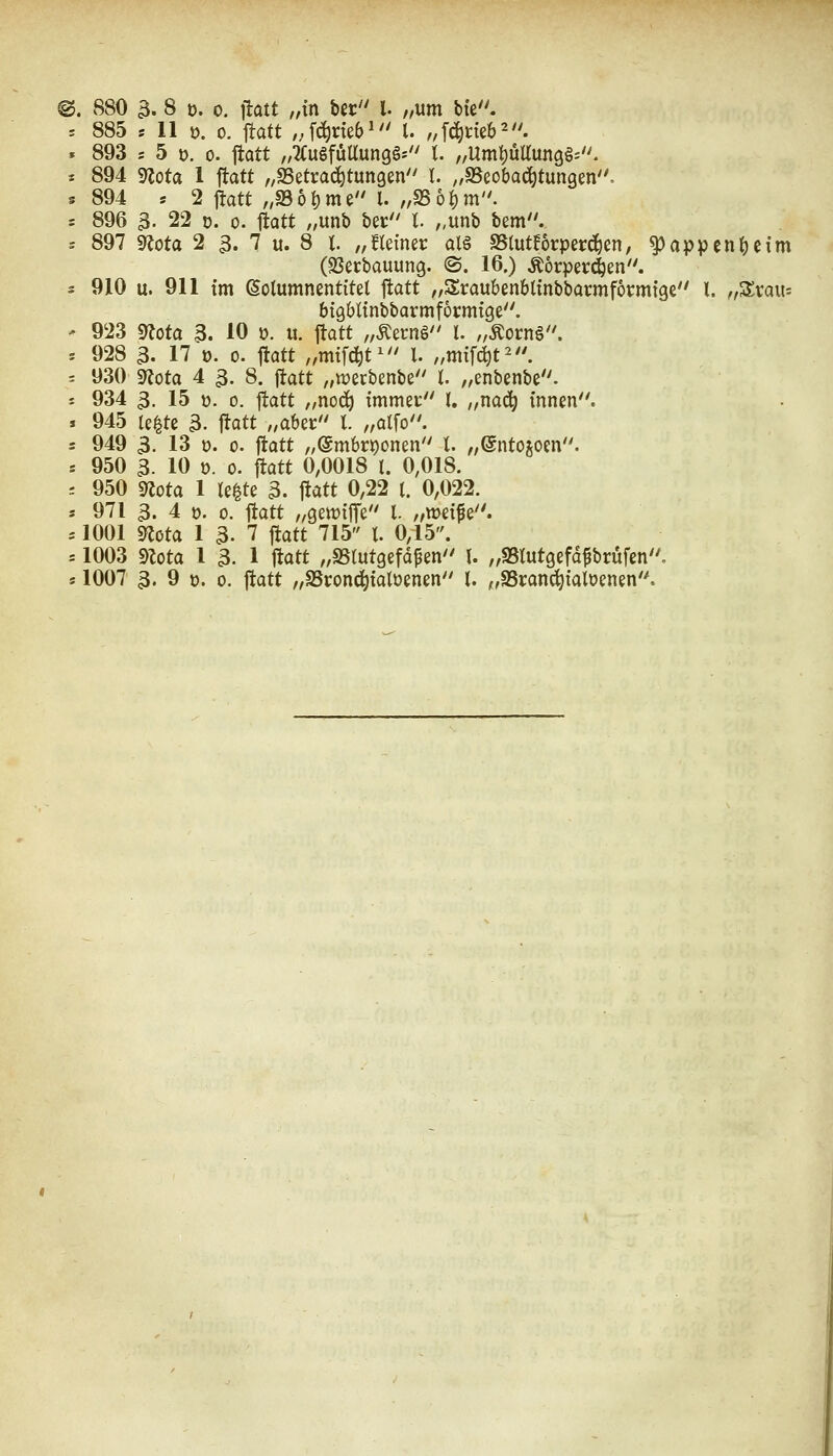 885 ', 11 t), 0. jtatt ,;fd^ne6^ l. „fd^neb^''. 893 = 5 t). 0. Itatt ,,2(ugfüUun9§*'' l „Uml)üaun9§=. 894 9lota 1 ftatt ^^SSetra^tungen I. „Seobad^tungen'^ 894 s 2 llatt ,,S3o|)me l. „SSöl)m. 896 3. 22 0. 0. Itatt „unb ber l „unb bem. 897 ««ota 2 3. 7 u. 8 l „Heiner al§ SStutforperd^en, ^appentjeim (aSerbauung. ©. 16.) Äorper^en. 910 u. 911 im Kolumnentitel jlatt „Sraubenblinbbarmformtge'' l. „S5:raus bigbltnbbarmfocmtge. 923 «yjofa 3. 10 ü. u. ftatt „Äernö l. „ÄornS. 928 3. 17 0. 0. ftatt „mif^t^ l. „mifd)t^. 930 s«ota 4 3. 8. jtatt „werbenbe l „enbenbe. 934 3. 15 ü. 0. ftatt „noc^ immet l. „nad^ innen. 945 le^te 3- ftatt ,,aber l. „alfo. 949 3. 13 t). 0. ftatt „@mbrt)onen t „entojoen. 950 3- 10 t). 0. ftatt 0,0018 l. 0,018. 950 ^ota 1 le^te 3. ftatt 0,22 l. 0,022. 971 3. 4 ö. 0. ftatt ^/genjiffe l. „wei^e. 1001 g^ota 1 3. 7 ftatt 715 l 0,15. 1003 dlota 1 3. 1 ftatt „SSlutgefdpen l „SStutgefdfbrüfen.