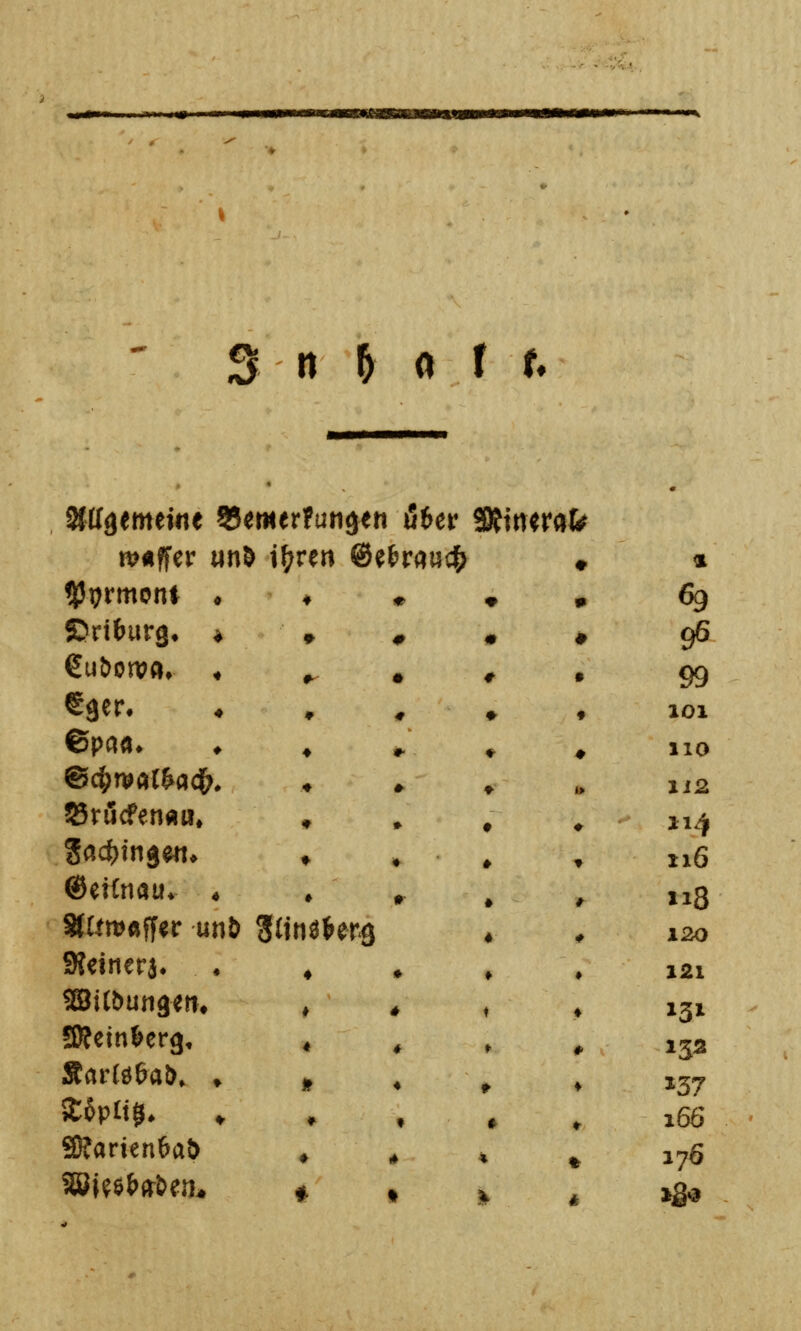 Stttgmeine 95^merfunjert &f>ev SKtnerafe • tt>«ffer «nö t^rert ©etrawcf^ ft !J3prmont • 69 ©rifeurg, ^ 96 euDowft» « 99 Sger. 101 ©pan^ 110 ©c^n^atfracf?* 112 !Srucfen<ii«« 114 3ad)insen* 116 ©ctCnauv * »18 8Htm«ffgr unö S^inö^erg , 120 Sfejnerj. 121 SBitöungm, 131 SRein^erg, 132 ÄarCööaD» ♦ 137 SCSpU^. 166 S)fanen6aö ♦ 4 « 176 9SJ}?$&(r&en* # • » Jg^