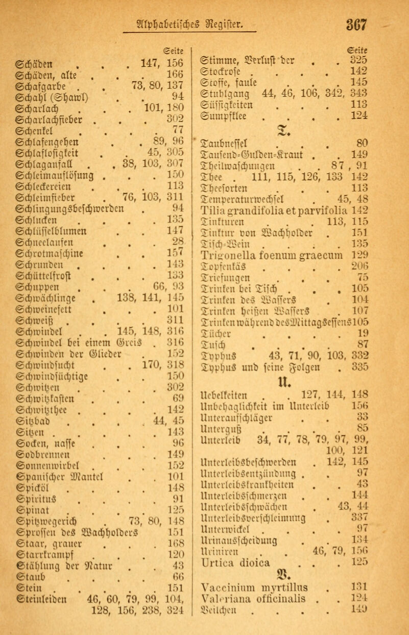 Seite ©d^äben , 147, 156 ©c^ät?en, alte . , 166 ©(^afgarbe . 7 3, 80, 137 ©(^af)l (^f)atül) , 94 ©d)arlac^ , 101, 180 ©c^ai1ac^fie&er . , 3r)2 ©djcnfel . . 77 ©djlafencjc^en . 89, 96 ©c^Iailofuifcit 45, 305 ©c^Iagaufad . 38, 103, 307 ©d)Icimauflöfung . , . 150 ©c^Iccfereien . 113 ©c^leimfieber 76, 103, 311 ©(^(ingung§be[d^n?crbcn 94 ©cf)Iiicfcn , . 135 ©djlül'iclbhimcn , 147 ©c^iicctaiiffn , . 28 ©d)vctmaidjinc , 157 Cc^nnitcu . , . 143 edjüttclfvojl . lo3 ©c^uppcn 66, 93 <Sc^iüäci)lingc 138, 141, 145 ec^iücincfctt , . 101 ©djrcciö . 311 ©d^miiibcl 145, 148, 316 ©djiuinbcl bei einem (S)vci 3 . 316 ©diiriubcii ber ©lieber 152 ©d)iiMubiiid)t 170, 318 <Sd)iriiibjüdjtigc 150 ©djmibeii . 302 ed)iribfaftcn 69 ed)UMt,Ul)cc . . 142 eiUbab 44, 45 ©iUeii . . 143 ©odcii, nnffc 96 ©obbicmicii . 149 ©oiincminibcl 152 ©paiiifd^cr 2)ZanteI . 101 ©picföl 148 ©piiitii5 . 91 ©piimt 125 ©pitMucgcvidö 73 , 80, 148 epvoffeu bcS 2öac^t)oIbci-5 151 ©taar, graiicv . 168 ©taniiainpf 120 ©täl)liing ber 9iatiir 43 etaiib C^iy ©teiii . . 151 etcinlciben 46, 60, 79 99, 104, 128, 156, 238, 324 (Stimme, 5?ertufl ber . . 325 (gtocfrcje .... 142 (g reffe, faule . . . 145 etuhlgang 44, 46, 106, 342, 343 Süffigfcitcn . . . 113 ©umpfEIee .... 124 ' ^aubneffel ... 80 £aufeub=©uIben=Äraut . . 149 Sfieiltüaf^ungen . . 87 , 91 Xbee . 111, 115, 126, 133 142 S^ccforten ... 113 5:cmperatuvn?cd)fel . 45, 48 Tilia graudifolia et parvifolia 142 üinftiiren . . . 113, 115 Trinftiir Don Sa^bolber . 151 3:iid}=Sein .... 135 Triiionella foenum graeciim 129 ^cpfentää .... 206 Sricfungen ... 75 Printen bei Xif* . . .105 Xrinfen bc5 iiivifforS . 104 Xvinfcn feinen ^-li'affcvS . 107 2:vinfenn?äl]vcnbbc!5lUittag5cffen§105 Xiidjer .... 19 2ufd> .... 87 2:upbii§ 43, 71, 90, 103, 332 2:i?pl}u3 unb feine '^ycl^m . 335 XL Uebelfcitcn . . 127, 114, 118 Unbcl)aglid)feit im Unterleib 156 llnteraufid^läger . . 33 llntergufj .... 85 Unterleib 34, 77, 78, 79, 97, 99, 100, 121 UnterIeib?befÄirerben . 142, 145 Untcrloib^^fnt^üubnng . . 97 Unterleib^ofranflieitcn . . 43 Unterlcib!?id)nicr',en . . 144 Unterleib^^fd}irädicn . 43, 44 Unterleib^'berfd^leinnnig . 337 UnteniMrfcI .... 97 Urinauf^d^cibung . . 134 Uiiniren . . 46, 79, 156 Urtica dioica . . . 125 ^. Vaccinium iiiyrtillus . 131 Val'-riaiia ofliciualis . . 124 il>eild;cn .... 149