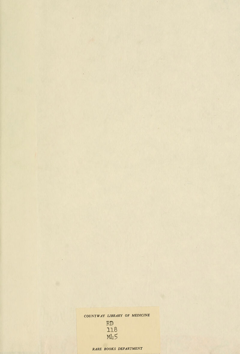 COUNTWAY LIBRARY OF MEDICINE RD 118 RARE BOOKS DEPARTMENT