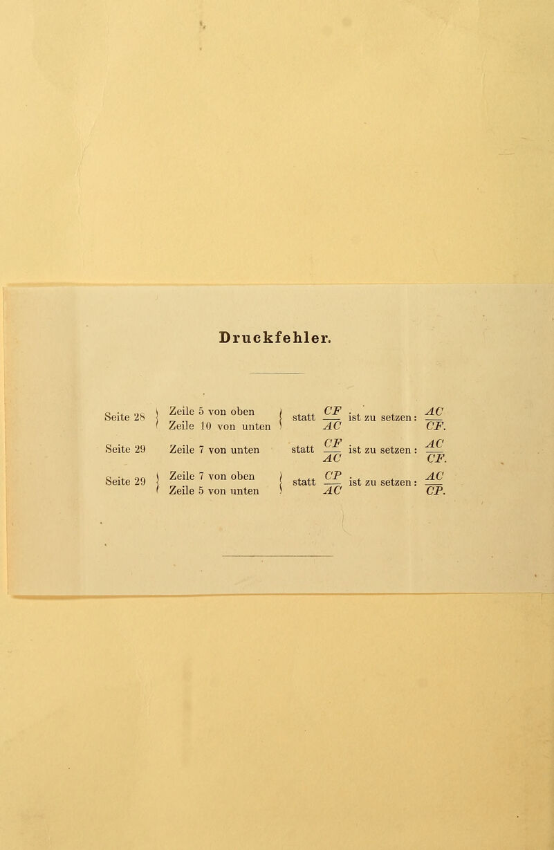 Druckfehler. Seite 28 Seite 29 Seite 29 Zeile 5 von oben Zeile 10 von unten Zeile 7 von unten Zeile 7 von oben Zeile 5 von unten «. ++ CF . ,' . AC statt ist zu setzen: AC CF. *„♦+ CF . . . AC statt ist zu setzen : AC CF. statt ist zu setzen: AC CP.