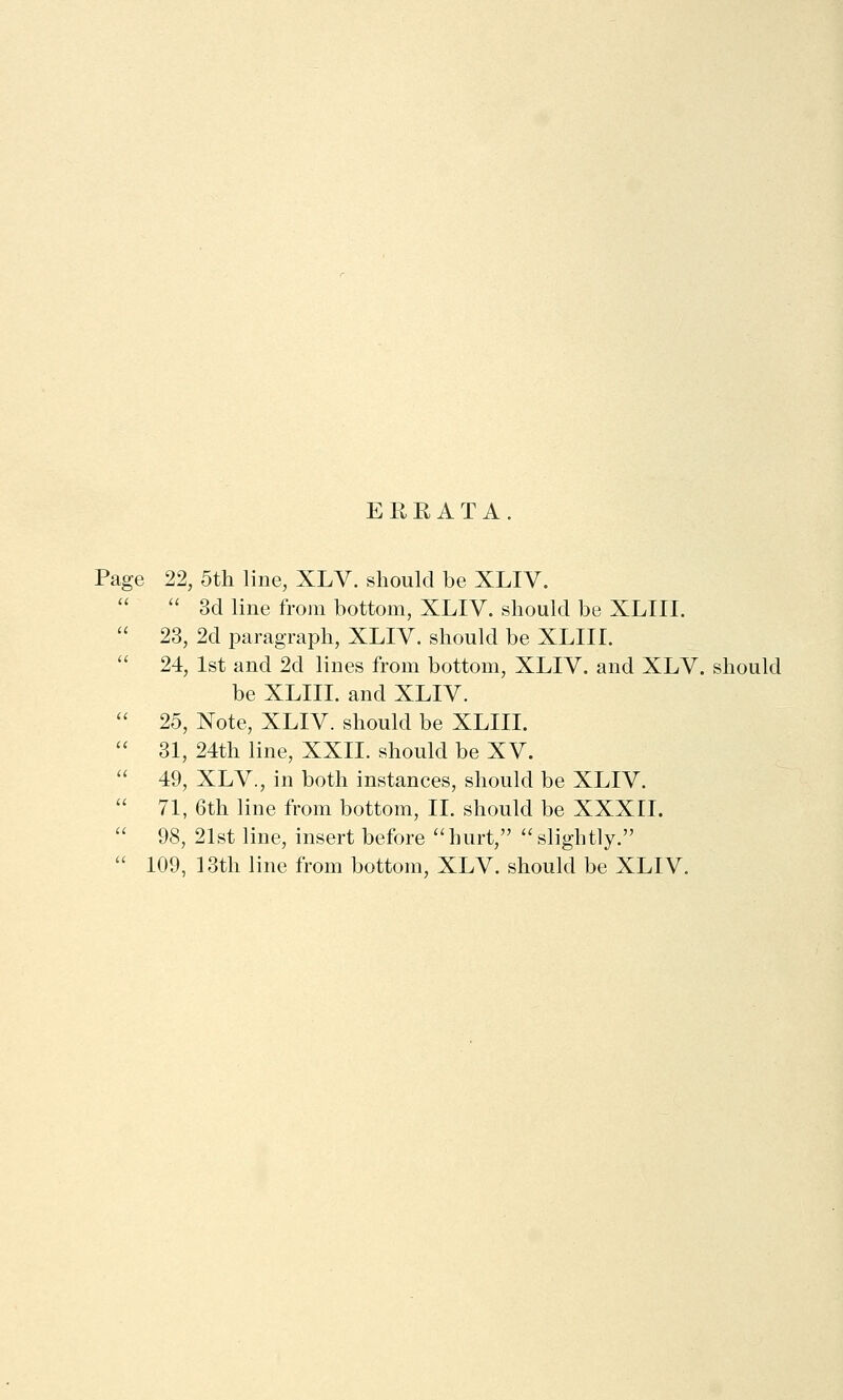 ERRATA. Page 22, 5th line, XLV. should be XLIV. 3d line from bottom, XLIV. should be XLIII. 23, 2d paragraph, XLIV. should be XLIII. 24, 1st and 2d lines from bottom, XLIV. and XLV. should be XLIII. and XLIV. 25, Note, XLIV. should be XLIII. 31, 24th line, XXII. should be XV. 49, XLV., in both instances, should be XLIV. 71, 6th line from bottom, II. should be XXXII. 98, 21st line, insert before hurt, slightly. 109, 13th line from bottom, XLV. should be XLIV.