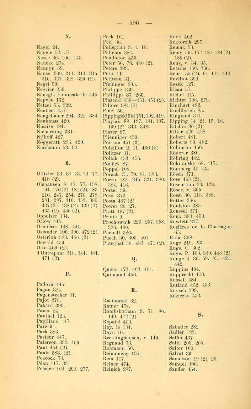 TS. Nagel 24. Nägele 52. 57. Nasse 36- 106. 143. Naucke 274. Naunyn 59. Nauss 309. 311. 314. 315. •316. 327. 328. 329 (2). Negri 59. Negrier 259. Nenagh, Finuncale de 445. Nepveu 172. Netzel 55. 322. Neubert 451. Neugebauer 294. 322. 384. Neuhauss 420. Nicaise 484. Nieberding 331. Nijhoff 427. Nöggerath 236. 429. Nussbaum 53. 92. 0. Ollivier 36. 37. 73. 76. 77. 418 (2). Olshausen 8. 42. 77. 138. 164. 176(2). 181(2). 183. 216. 247. 254. 276. 278. 281. 297. 310. 353. 386. 437 (3). 438 (2). 439 (2). 465 (2). 466 (2)., -Oppolzer 134. Orlow 445. Ormieres 148. 194. Oslander 100. 390. 472 (2). Osterloh 383. 466 (2). Oswald 459. Otto 469 (2). d'Outrepont 318. 344. 384. 471 (2). P. Padova 445. Pagan 324. Pagenstecher 31. Pajot 276. Pakard 390. Panas 24. Panthel 123. . Papilland 447. Pare 94. Park 383. Pasteur 447. Paterson 332. 409. Paul 454 (2). Pauls 383. (2). Peacock 73. Pean 117. 331. Peaslee 164. 200. 277. Peck 161. Peel 36. Pellegrini 3. 4. 10. Pelletan 384. Pendieton 455. Peter 56. 78. 446 (2). Peters 383. Petit 11. Petiteau 31. Pfeffinger 205. Philippe 139. Phillipps 87. 260. Piasecki 450—451. 451 (2). Pillore 384 (2). Pinel 56. Pippingskjöld 151.192.419. Playfair 88. 137. 181. 187. 190 (2). 343. 348. Plazer 87. Plienniger 459. Poisson 451 (3). Polaillon 2. 11. 466 (2). Politzer 31. Pollak 453. 455. Ponfick 87. Poppel 108. Porack 75. 79. 81. 383. Porro 182. 245. 331. 380. 384. 416. Porter 39. Possi 373. Posta 467 (2). Power 26. 27. Pratt 467 (2). Pridie 9. Prochownik 226. 257. 258. 326. 460. Puchelt 386. Puech 30. 305. 401. Putegnat 56. 433. 471 (2). Q. Quenu 173. 403. 404. Quinqand 456. R. Raciborski 62. Rainer 474. Rambsbotham 9. 71. 80. 140. 472 (2). Rapatel 400. Ray, le 134. Rayn 10. Recklinghausen, v. 149. Regnaud 73. Rehmann 50. Reimoneng 135. Rein 117. Reiner 474. Reinich 287. Reinl 462. Rektorzik 297. Remak 53. Remy 166.174.181.184(2). 189 (2). Renz, v. 34. 35. Retzius 160. 366. Reuss 55 (2). 61. 114. 440. Revillot 390. Rezek 127. Ricau 57. Riebet 117. Richter 106. 279. Rinchart 482. Rindfleisch 85. Ringland 371. Ripping 14(2). 15. 16. Ritchie 36 (2). Ritter 426. 428. Robert 481. Roberts 89. 482. Robinson 450. Röderer 386. Röhring 442. Rokitansky 68. 417. Romberg 40. 43. Rösch 371. Rose 465 (2). Rosenstein 23. 128. Röser, v. 365. Rossi 30. 113. 388. Rotter 366. Roulston 385. Roussel 371. Roux 383. 450. Rowlett 227. Rozieres de la Chassagne 65. Rübe 368. Rüge 219. 230. Rüge, C. 302. Rüge, P. 163. 339. 448 (2). Runge 4. 36. 59. 85. 421. 442. Ruppius 404. Rupprecht 113. Russell 484. Rutland 452. 453. Ruysch 299. Ruziczka 453. S. Sabatier 282. Sadler 123. Saffin 437. Salin 205. 208. Salter 100. Salvat 39. Samelson 19 (2). 26. Samuel 390. Sander 454.