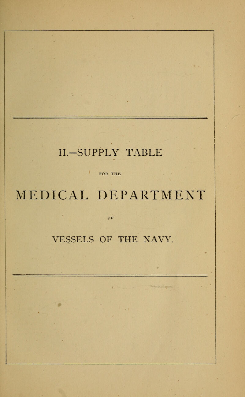 II.—SUPPLY TABLE MEDICAL DEPARTMENT VESSELS OF THE NAVY.