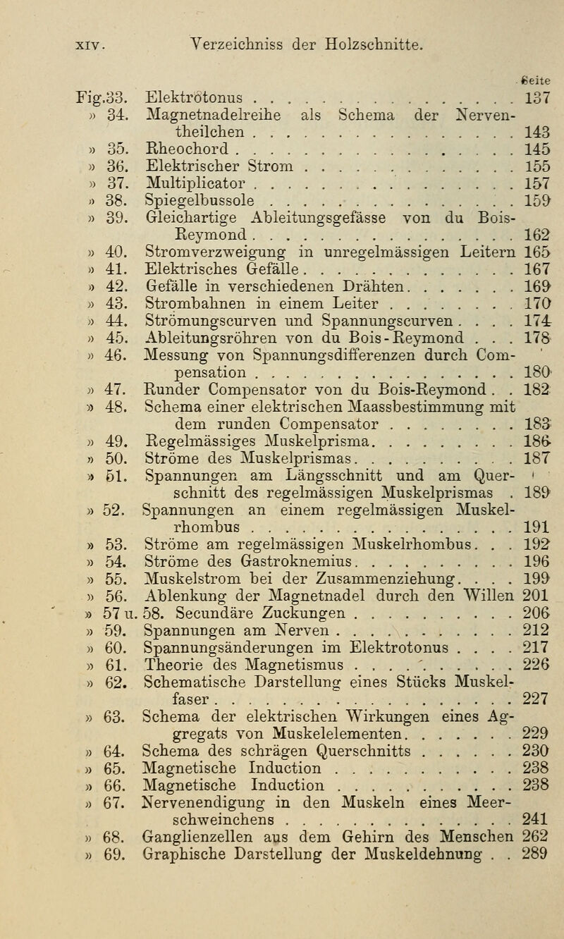 . Seite Fig.33. Elektrötoims . . 137 » 34. Magnetnadelreihe als Schema der Nerven- theilchen 143 » 35. Rheochord 145 » 36. Elektrischer Strom 155 » 37. Multiplicator 157 » 38. Spiegelbussole 159 » 39. Gleichartige Ableitungsgefässe von du Bois- Reymond 162 » 40. Stromverzweigung in unregelmässigen Leitern 165 » 41. Elektrisches Gefälle 167 » 42. Gefälle in verschiedenen Drähten 169 » 43. Strombahnen in einem Leiter 170 » 44. Strömungscurven und Spannungscurven .... 174 » 45. Ableitungsröhren von du Bois-Reymond . . . 178 » 46. Messung von Spannungsdifferenzen durch Com- pensation 180- » 47. Runder Compensator von du Bois-Reymond . . 182 » 48. Schema einer elektrischen Maassbestimmung mit dem runden Compensator 183: » 49. Regelmässiges Muskelprisma 186- » 50. Ströme des Muskelprismas 187 » 51. Spannungen am Längsschnitt und am Quer- i schnitt des regelmässigen Muskelprismas . 189 » 52. Spannungen an einem regelmässigen Muskel- rhombus 191 » 53. Ströme am regelmässigen Muskelrhombus. . . 192 » 54. Ströme des Gastroknemius 196 » 55. Muskelstrom bei der Zusammenziehung. . . . 199 » 56. Ablenkung der Magnetnadel durch den Willen 201 » 57 u. 58. Secundäre Zuckungen 206 » 59. Spannungen am Nerven 212 » 60. Spannungsänderungen im Elektrotonus .... 217 » 61. Theorie des Magnetismus . . . 226 » 62. Schematische Darstelluno; eines Stücks Muskel- faser . _ 227 » 63. Schema der elektrischen Wirkungen eines Ag- gregats von Muskelelementen 229 » 64. Schema des schrägen Querschnitts 230 » 65. Magnetische Induction 238 » 66. Magnetische Induction 238 » 67. Nervenendigung in den Muskeln eines Meer- schweinchens 241 » 68. Ganglienzellen aus dem Gehirn des Menschen 262 » 69. Graphische Darstellung der Muskeldehnung . . 289