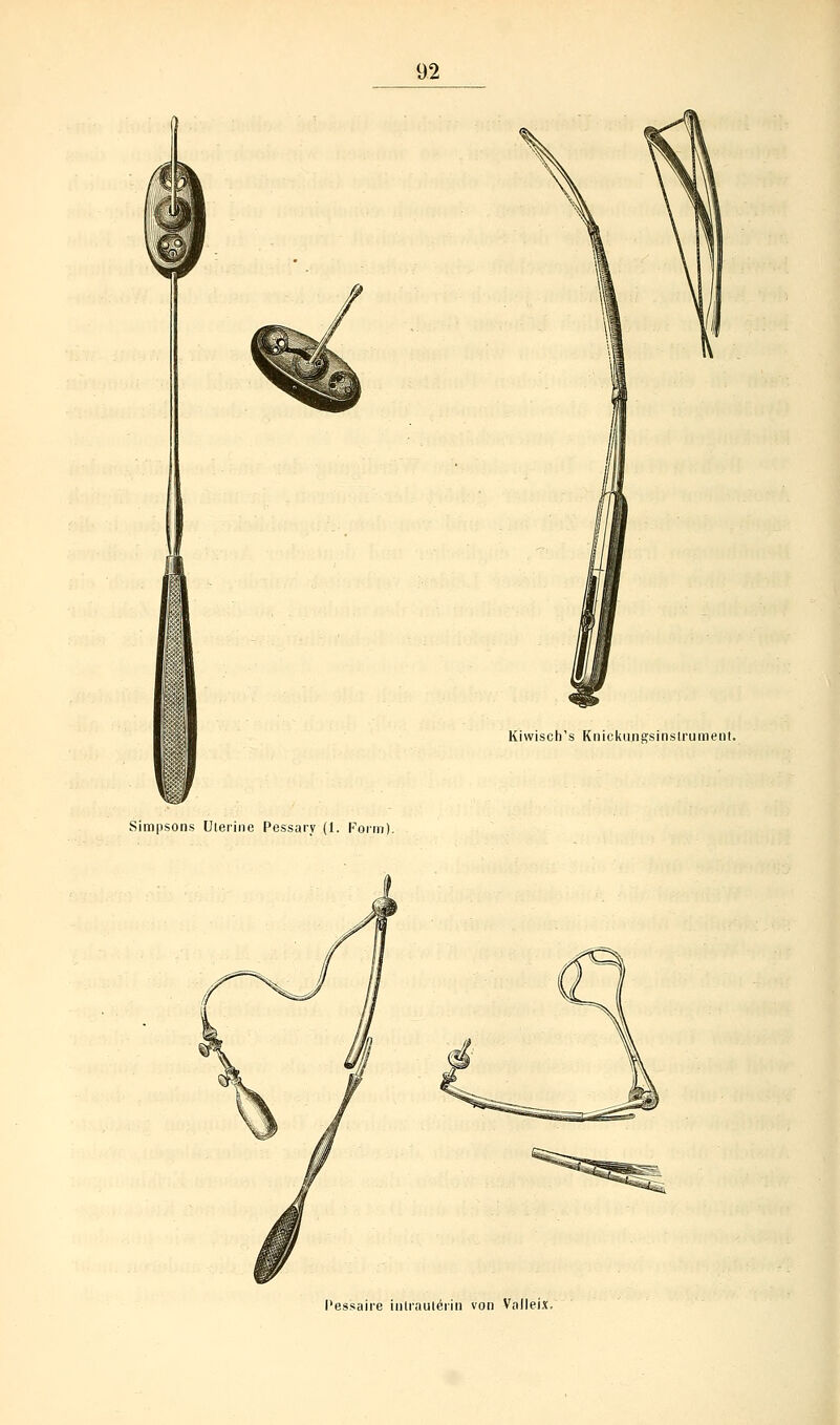 V Simpsons Ulerine Pessary (1. Form). Kiwisch's Knickungsinstrument. I'essaire intrauterin von Vallei.t.