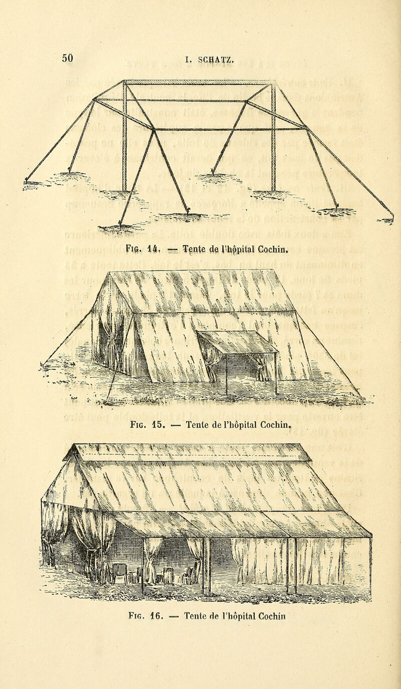 ?\$. 14, — Tente de l'hôpital Cochin, ^ ^f-^-^^^Slîîè^ Fig. 15. — Tente de l'hôpital Cochin. Fie. 16. — Tente de l'hôpital Cochin