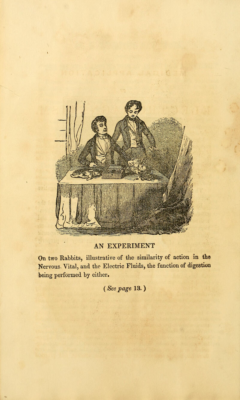 -^1 4 -s^' M*A \ .V 1 * AN EXPERIMENT On two Rabbits, illustrative of the similarity of action in th® Nervous- Vital, and the Electric Fluids, the function of digestion being performed by either.