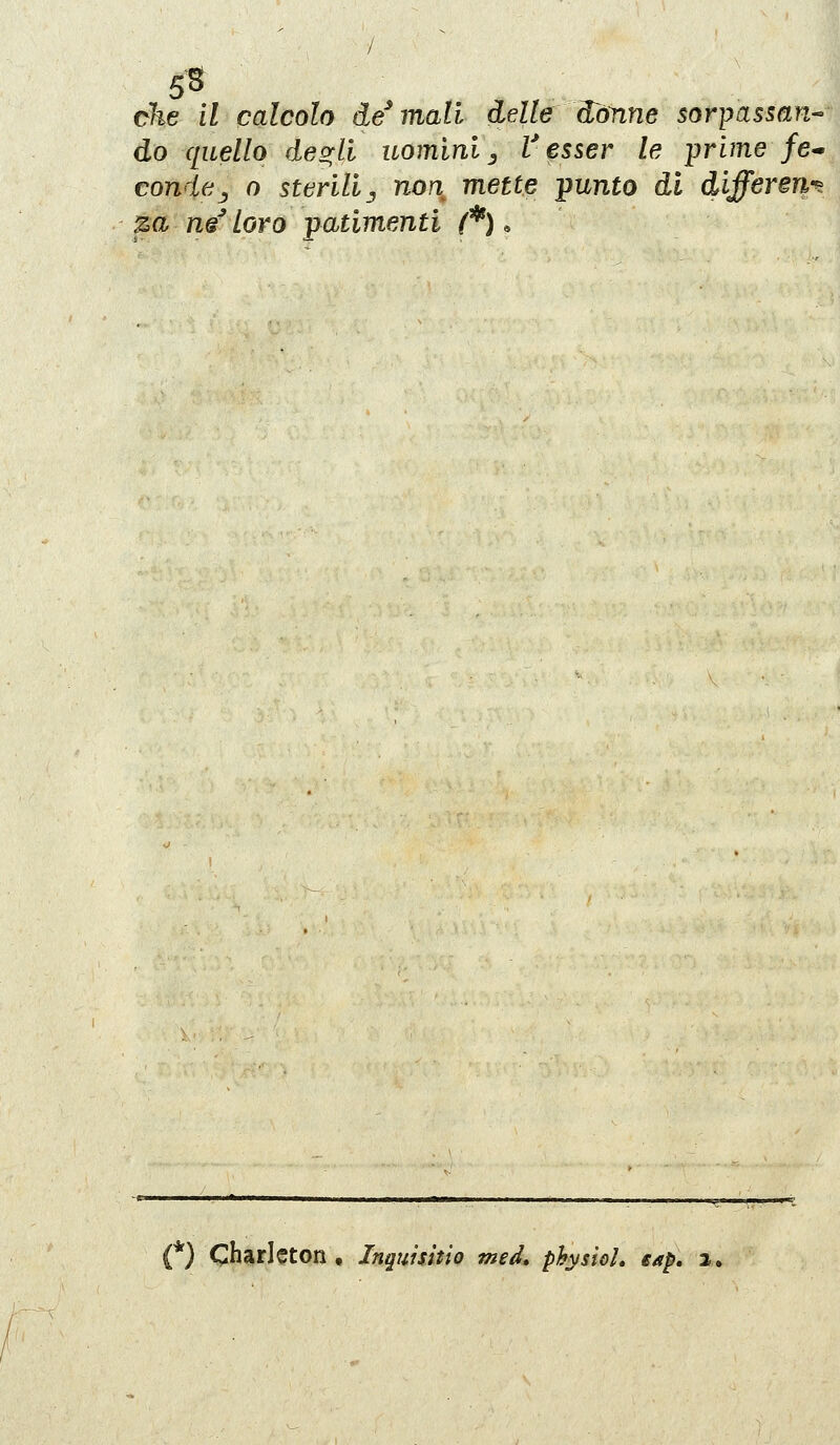 / che il calcolo desinali delle dònne sor-passan^ do quello desili uomini^ Vesser le prime fe^ conde^ o sterili^ non mette ;punto di differem za n& loro patimenti /'*),