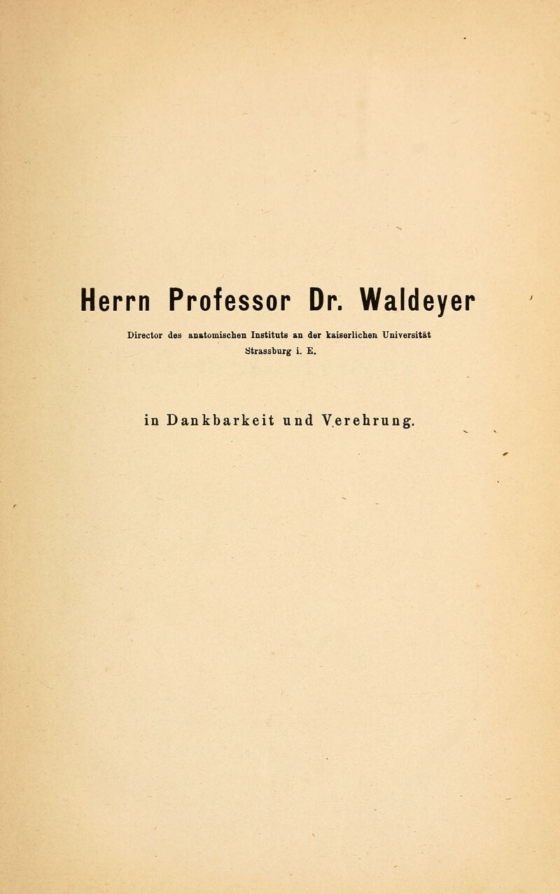 Herrn Professor Dr. Waldeyer Director des anatomischen Instituts an der kaiserlichen Universität Strassbnrg i. E. in Dankbarkeit und Verehrung.