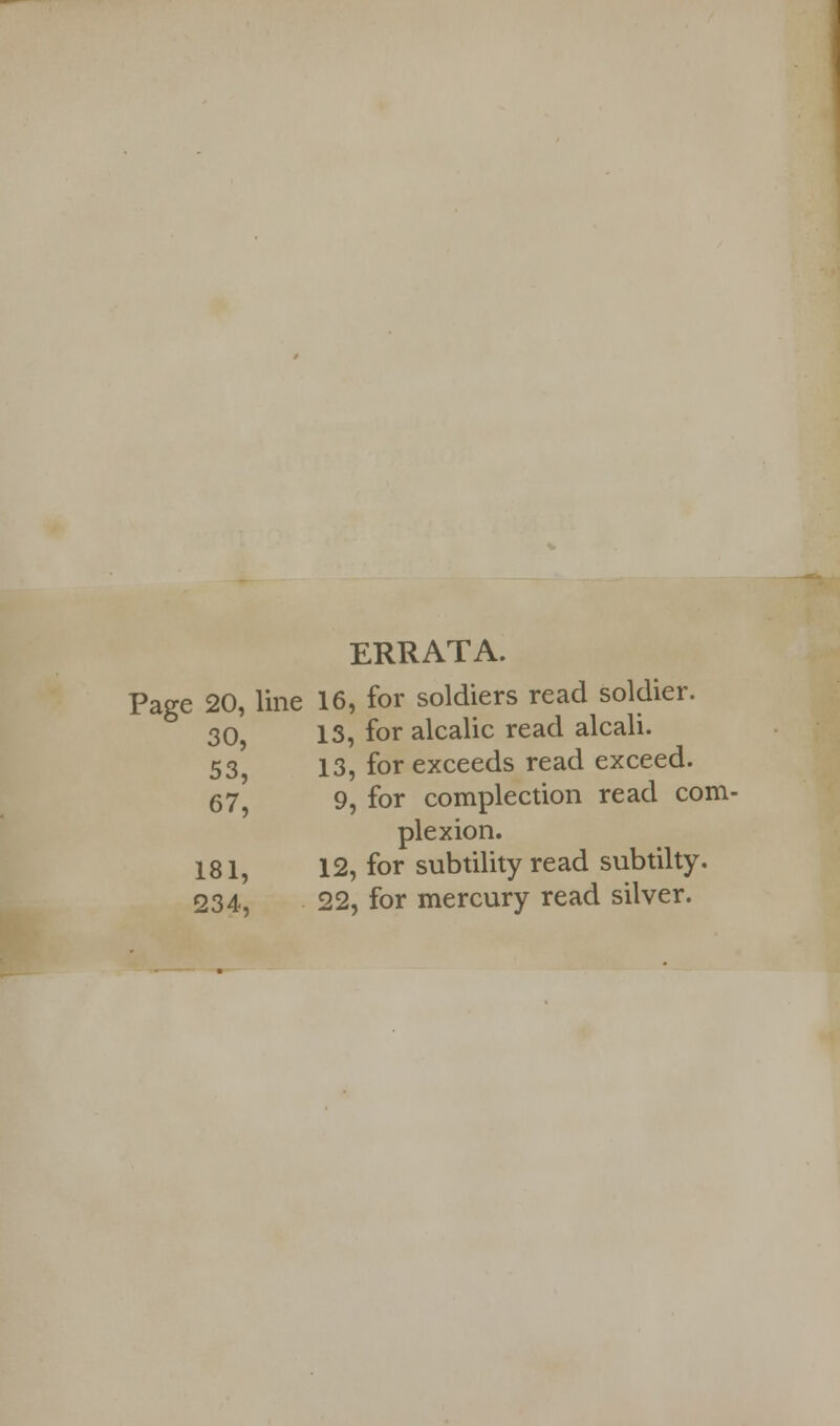 ERRATA. Page 20, line 16, for soldiers read soldier. 30, 13, for alcalic read alcali. 53, 13, for exceeds read exceed. 67 9, for complection read com- plexion. 181, 12, for subtility read subtilty. 234, 22, for mercury read silver.