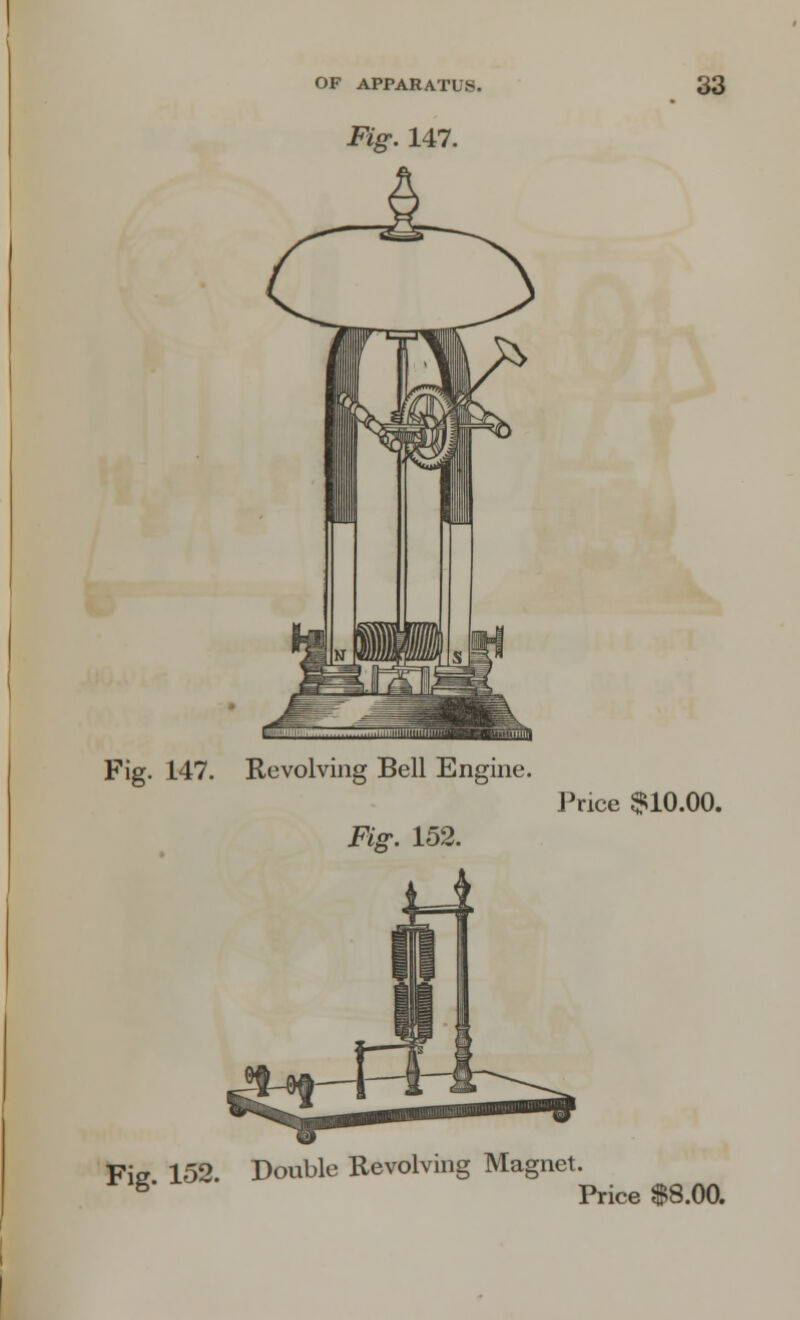 Fig. 147. Fig. 147. Revolving Bell Engine. Fig. 152. Price $10.00. Fie 152. Double Revolving Magnet. 5 Price $8.00.