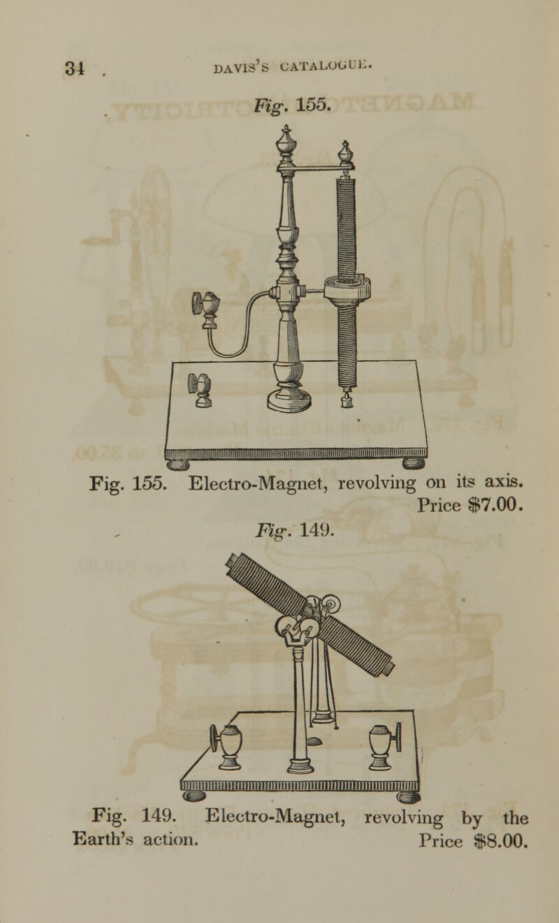 Fig. 155. Fig. 155. Electro-Magnet, revolving on its axis. Price $7.00. Fig: 149. <9 Fig. 149. Electro-Magnet, revolving by the Earth's action. Price $8.00.