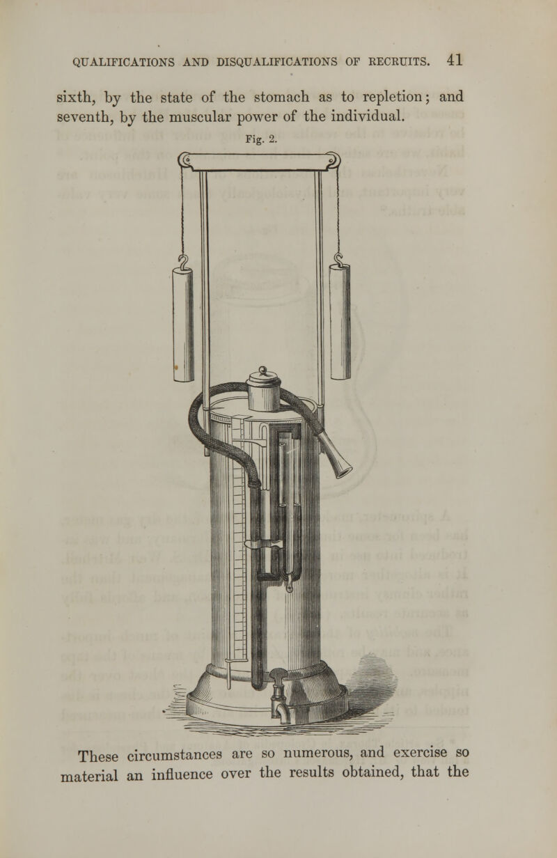 sixth, by the state of the stomach as to repletion; and seventh, by the muscular power of the individual. Fig. 2. These circumstances are so numerous, and exercise so material an influence over the results obtained, that the